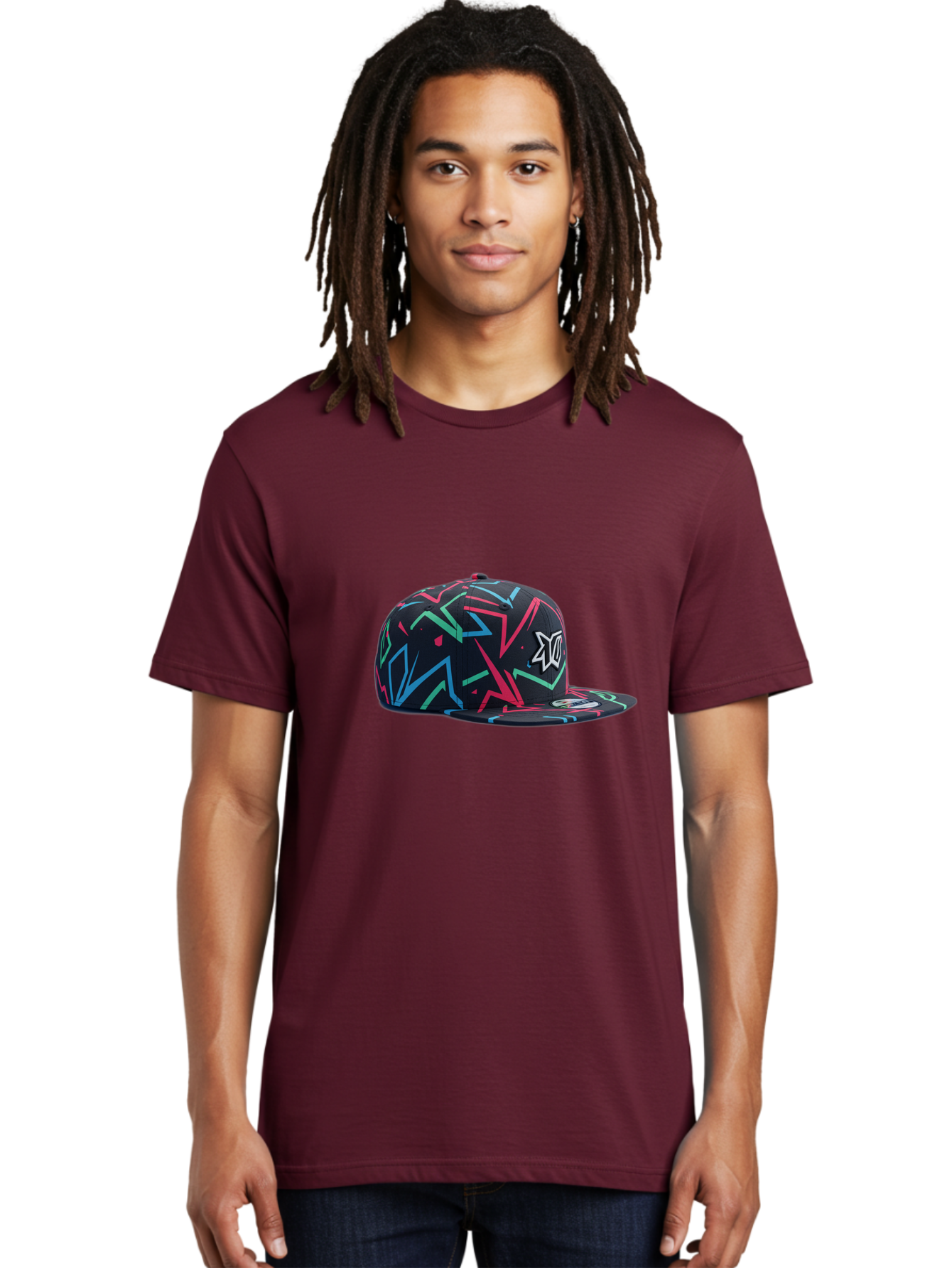 Dc-Hat Men'S Graphic Tee, 100% Cotton, Comfortable Casual Summer Wear, Machine Washable, Dc Hat, Snapback Cap, Graffiti Design, Streetwear Fashion, Urban Style, Neon Colors, Bold Graphics, Skateboarding Apparel, Dc Logo Bac981