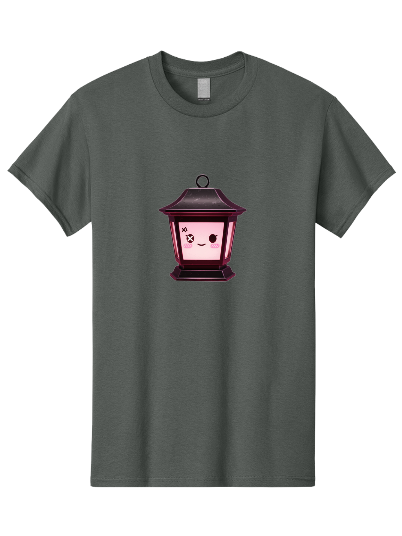 Dead-Eye-Lantern Men'S Graphic Tee, 100% Cotton, Comfortable Casual Summer Wear, Machine Washable, Kawaii Lantern, Anime Style, Dead Eye, Smiling Face, Pink Cheeks, Cute Design, Cartoonish, Quirky Character, Pink Glow, Unique Expression, Bac982