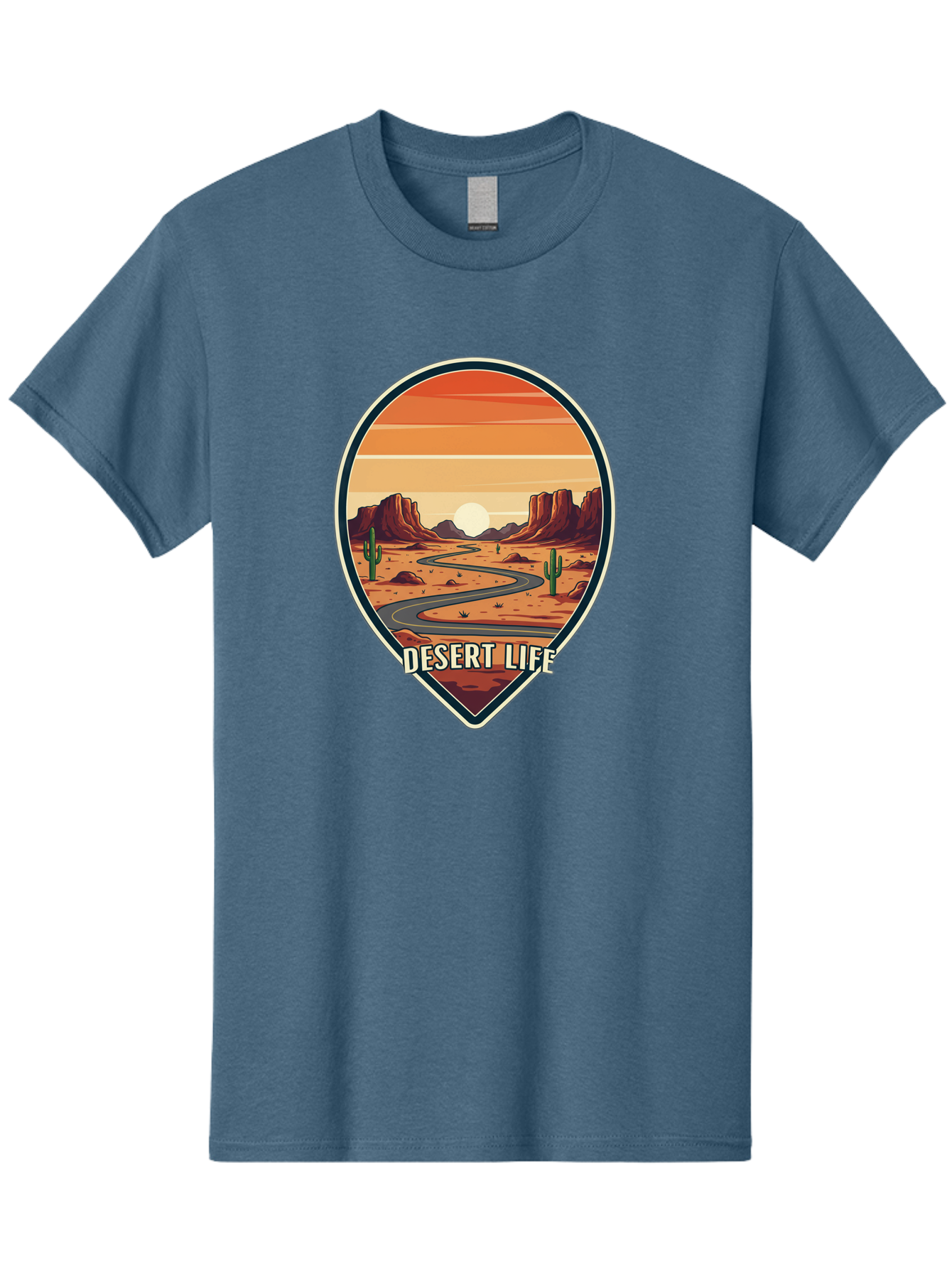 Desert-Life-5 Men'S Graphic Tee, 100% Cotton, Comfortable Casual Summer Wear, Machine Washable, Desert Landscape, Winding Road, Rocky Cliffs, Cacti, Orange Sunset, Desert Scenery, Outdoor Adventure, Travel Inspiration, Serene Atmosphere, Bac991