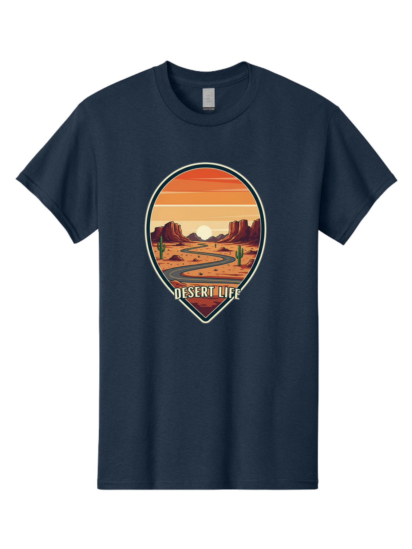 Desert-Life-5 Men'S Graphic Tee, 100% Cotton, Comfortable Casual Summer Wear, Machine Washable, Desert Landscape, Winding Road, Rocky Cliffs, Cacti, Orange Sunset, Desert Scenery, Outdoor Adventure, Travel Inspiration, Serene Atmosphere, Bac991