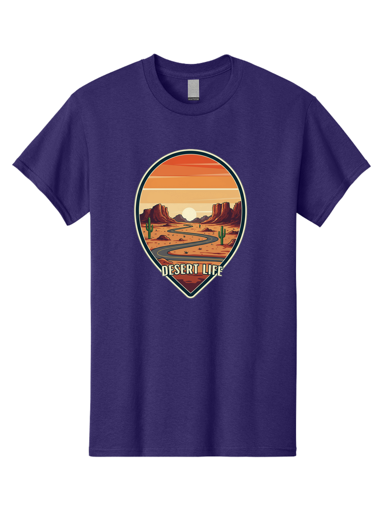 Desert-Life-5 Men'S Graphic Tee, 100% Cotton, Comfortable Casual Summer Wear, Machine Washable, Desert Landscape, Winding Road, Rocky Cliffs, Cacti, Orange Sunset, Desert Scenery, Outdoor Adventure, Travel Inspiration, Serene Atmosphere, Bac991