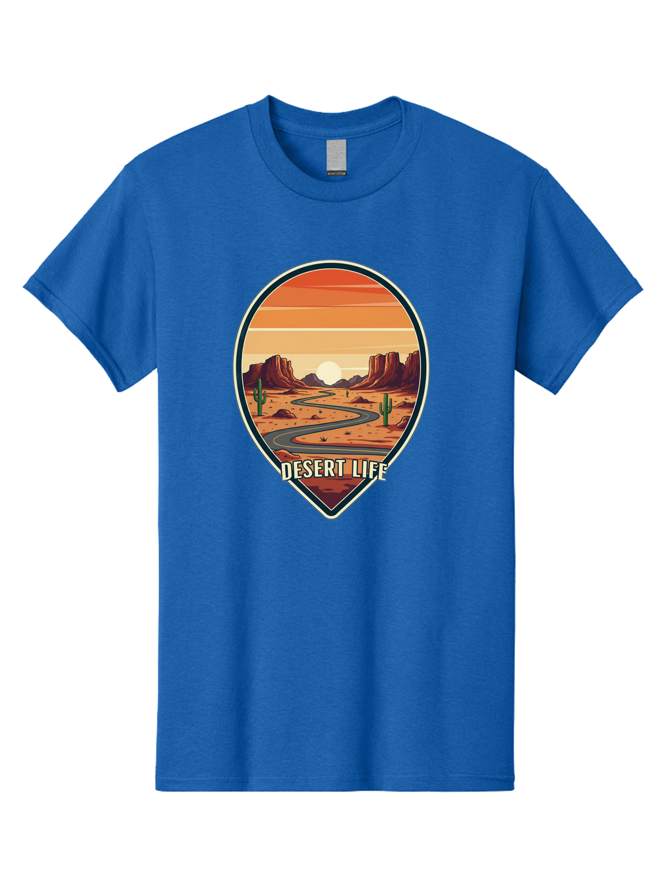 Desert-Life-5 Men'S Graphic Tee, 100% Cotton, Comfortable Casual Summer Wear, Machine Washable, Desert Landscape, Winding Road, Rocky Cliffs, Cacti, Orange Sunset, Desert Scenery, Outdoor Adventure, Travel Inspiration, Serene Atmosphere, Bac991