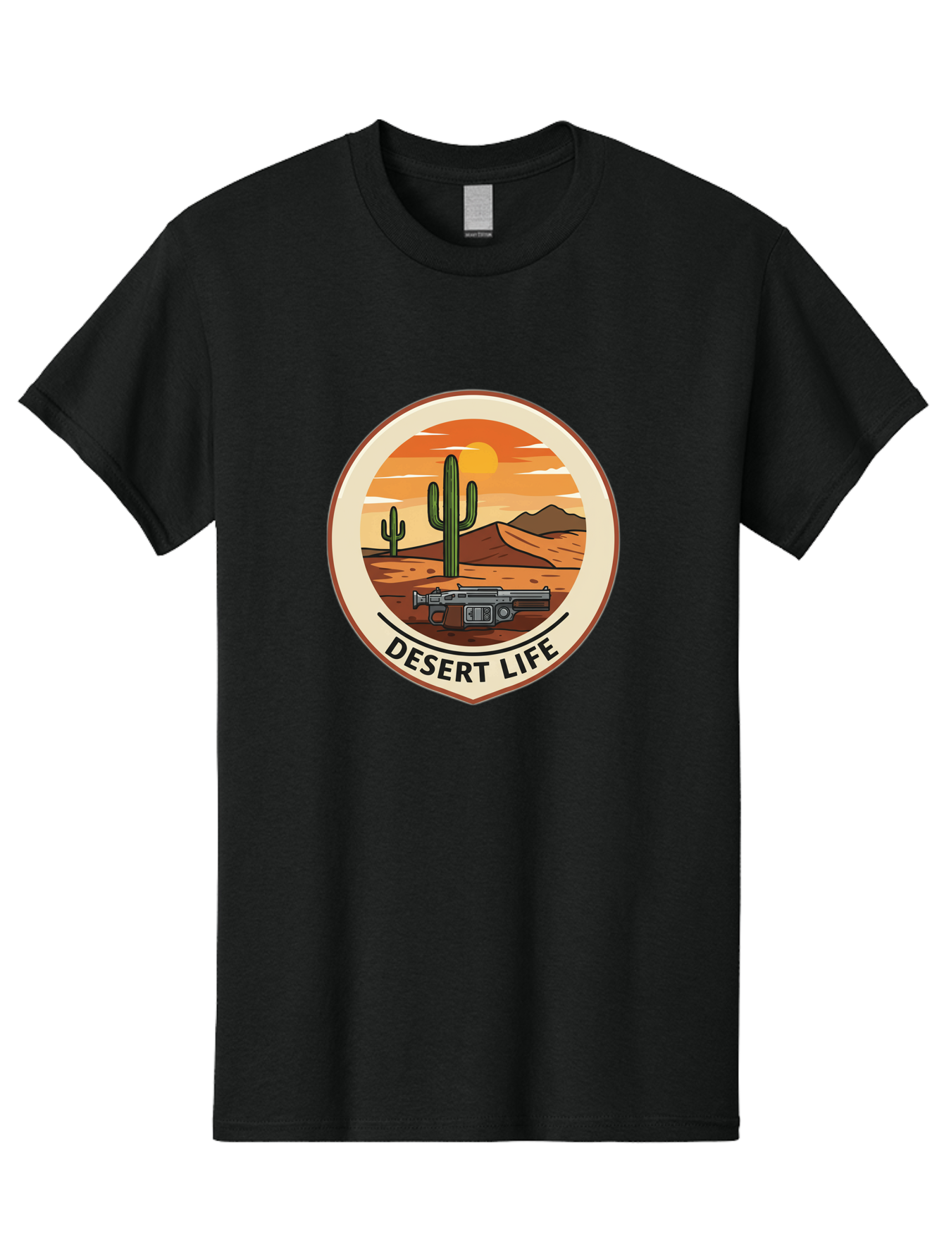 Desert-Life-7 Men'S Graphic Tee, 100% Cotton, Comfortable Casual Summer Wear, Machine Washable, Desert Landscape, Cacti, Western Scenery, Revolver, Iconic Imagery, Adventure Theme, Desert Life Bac993