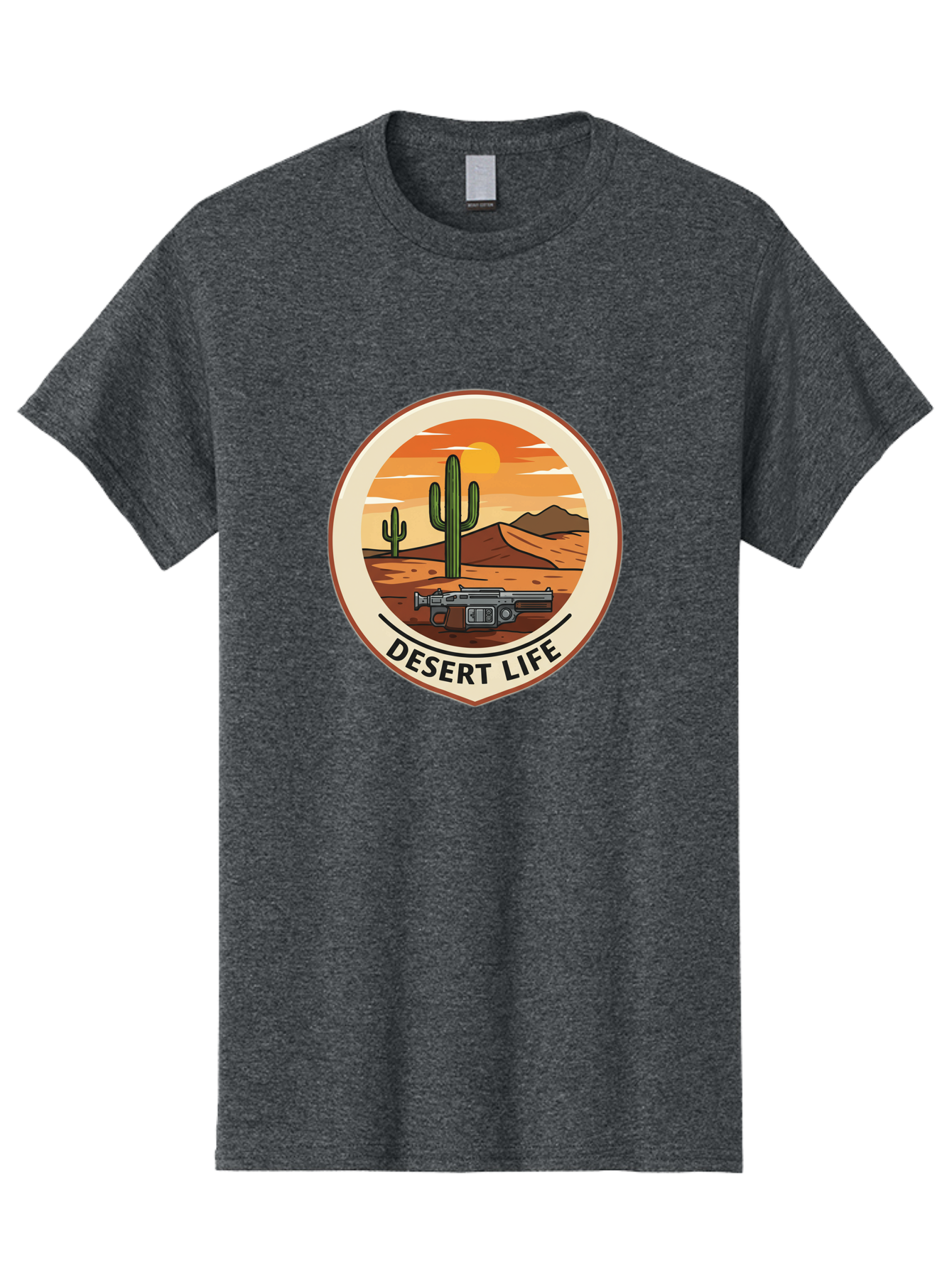 Desert-Life-7 Men'S Graphic Tee, 100% Cotton, Comfortable Casual Summer Wear, Machine Washable, Desert Landscape, Cacti, Western Scenery, Revolver, Iconic Imagery, Adventure Theme, Desert Life Bac993