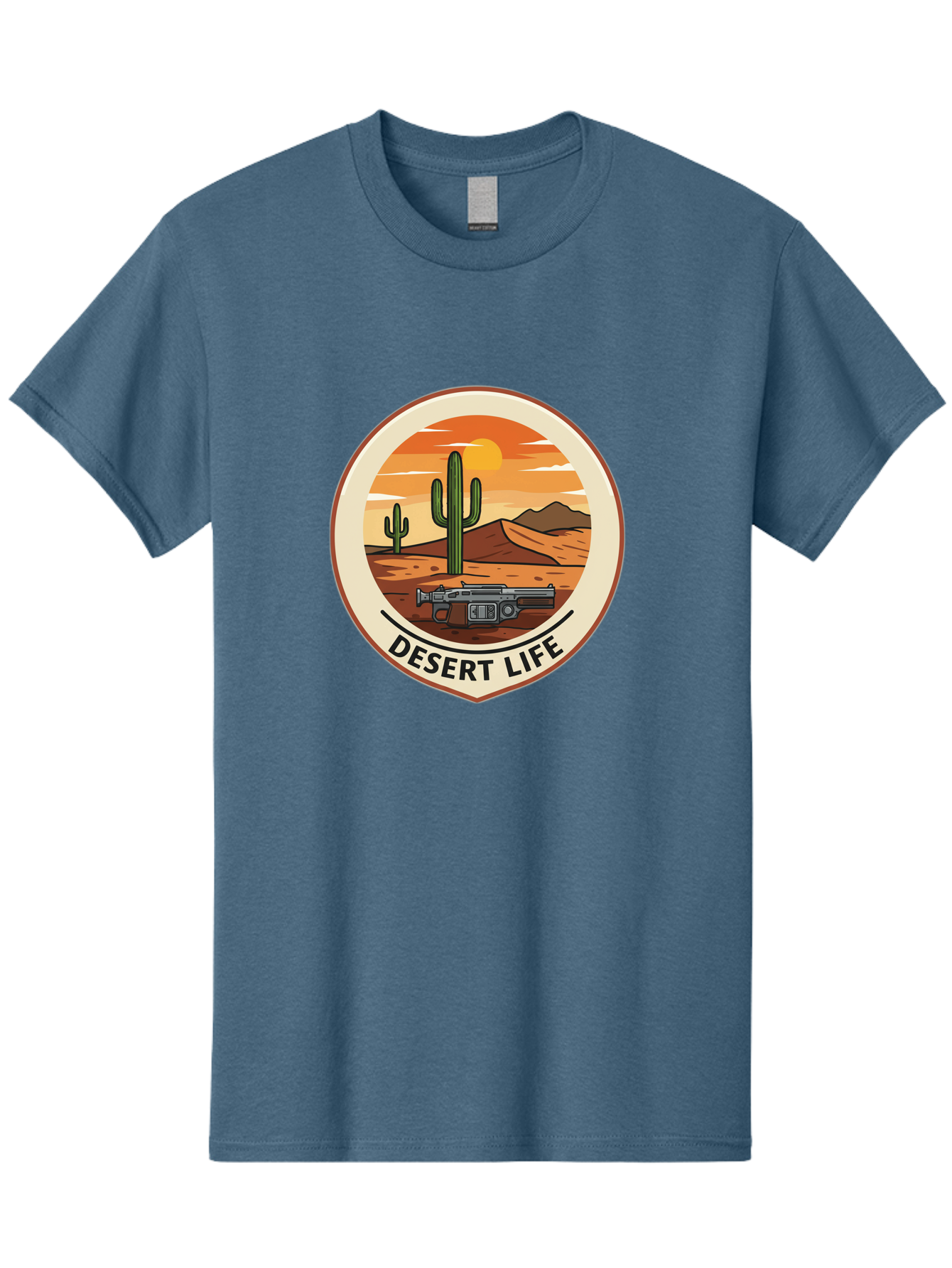 Desert-Life-7 Men'S Graphic Tee, 100% Cotton, Comfortable Casual Summer Wear, Machine Washable, Desert Landscape, Cacti, Western Scenery, Revolver, Iconic Imagery, Adventure Theme, Desert Life Bac993