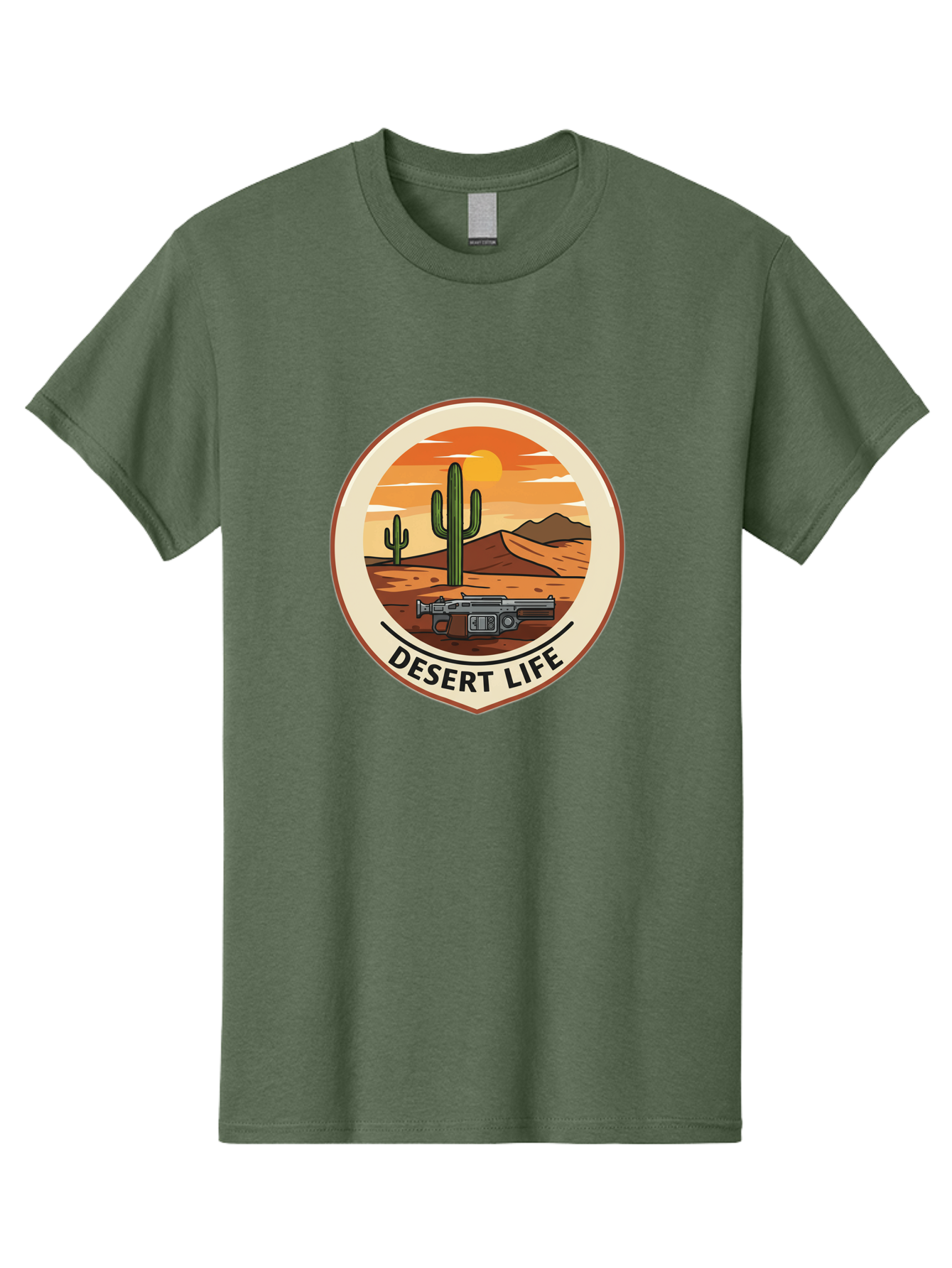 Desert-Life-7 Men'S Graphic Tee, 100% Cotton, Comfortable Casual Summer Wear, Machine Washable, Desert Landscape, Cacti, Western Scenery, Revolver, Iconic Imagery, Adventure Theme, Desert Life Bac993