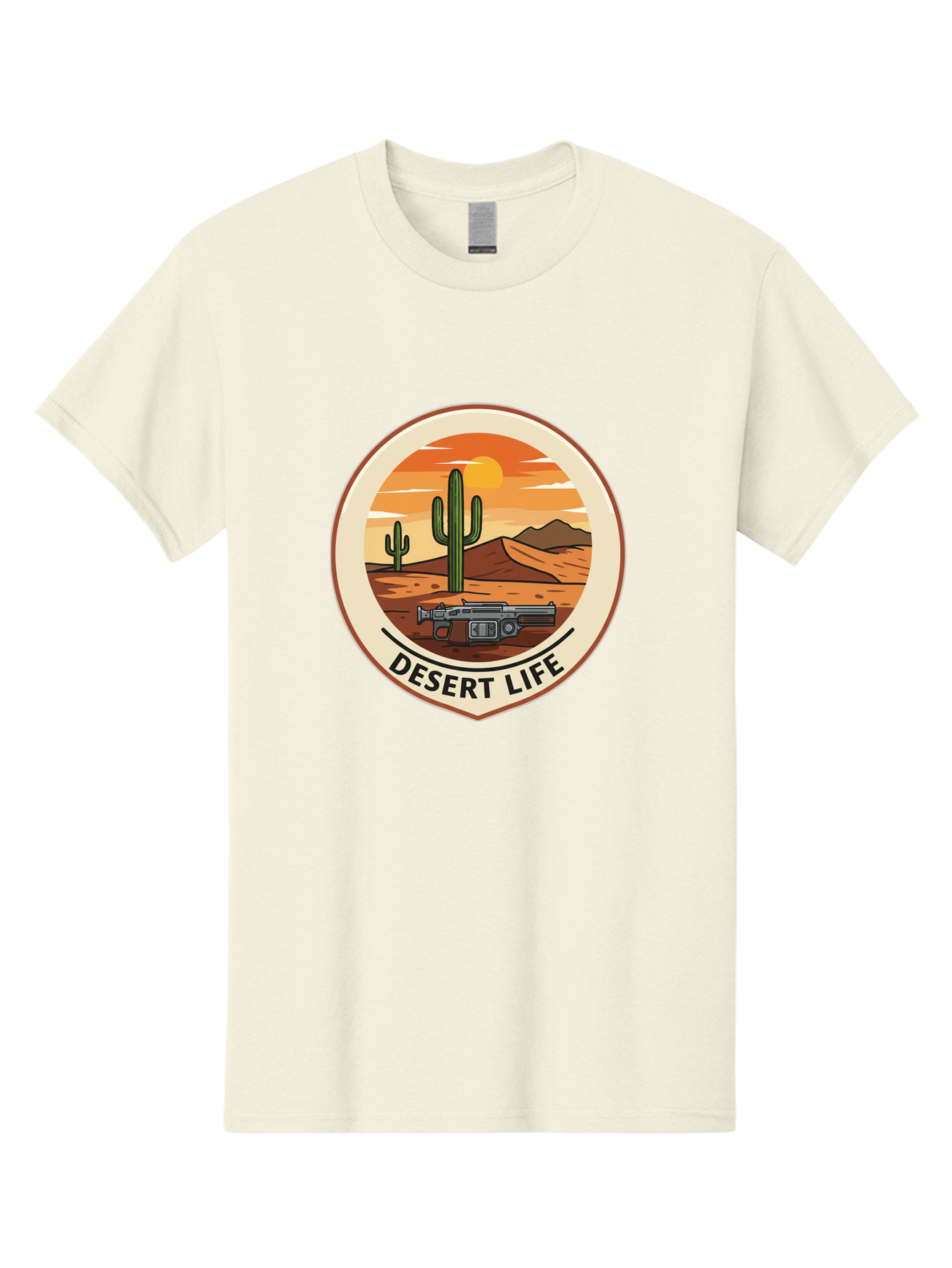 Desert-Life-7 Men'S Graphic Tee, 100% Cotton, Comfortable Casual Summer Wear, Machine Washable, Desert Landscape, Cacti, Western Scenery, Revolver, Iconic Imagery, Adventure Theme, Desert Life Bac993