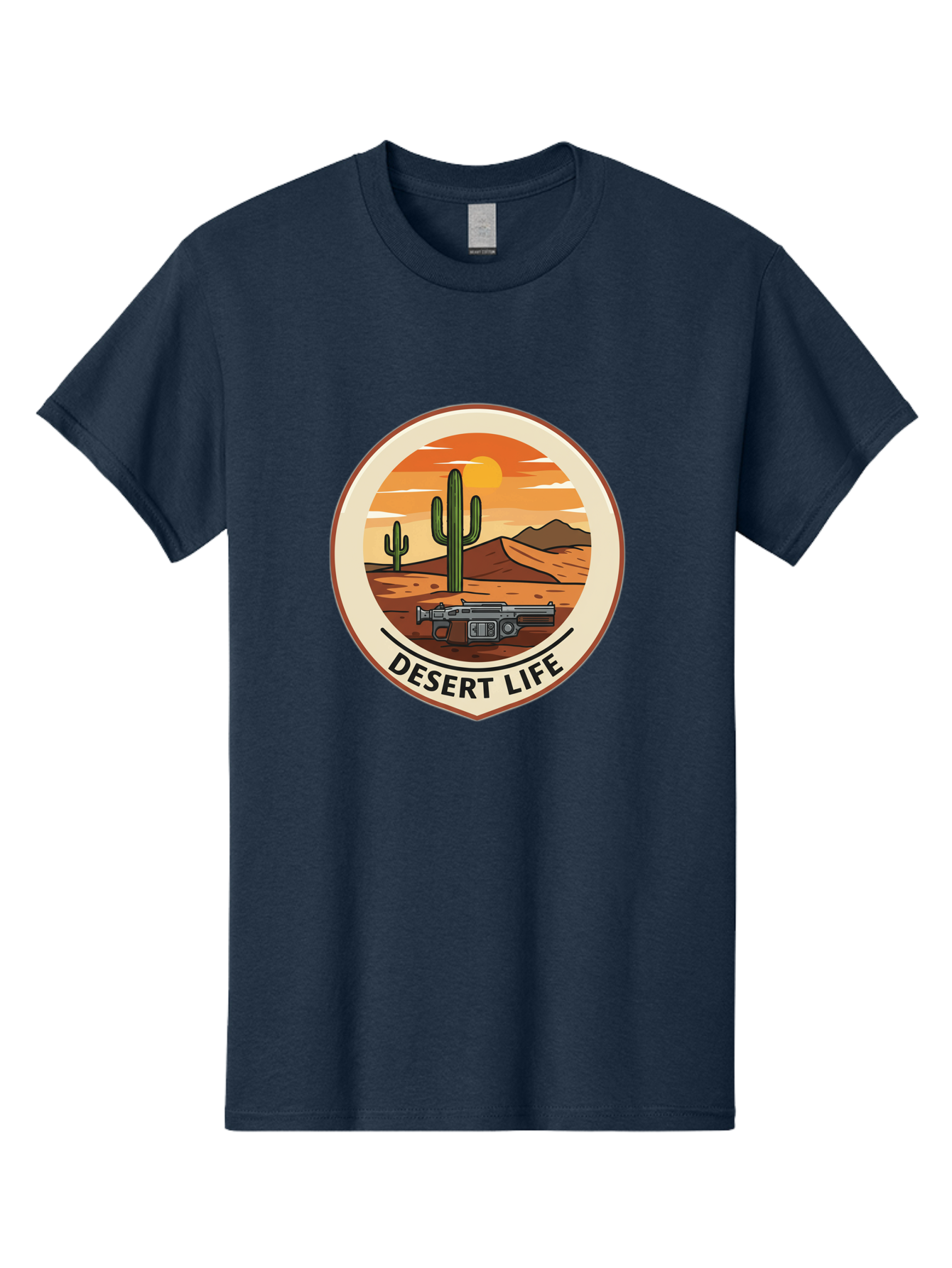 Desert-Life-7 Men'S Graphic Tee, 100% Cotton, Comfortable Casual Summer Wear, Machine Washable, Desert Landscape, Cacti, Western Scenery, Revolver, Iconic Imagery, Adventure Theme, Desert Life Bac993