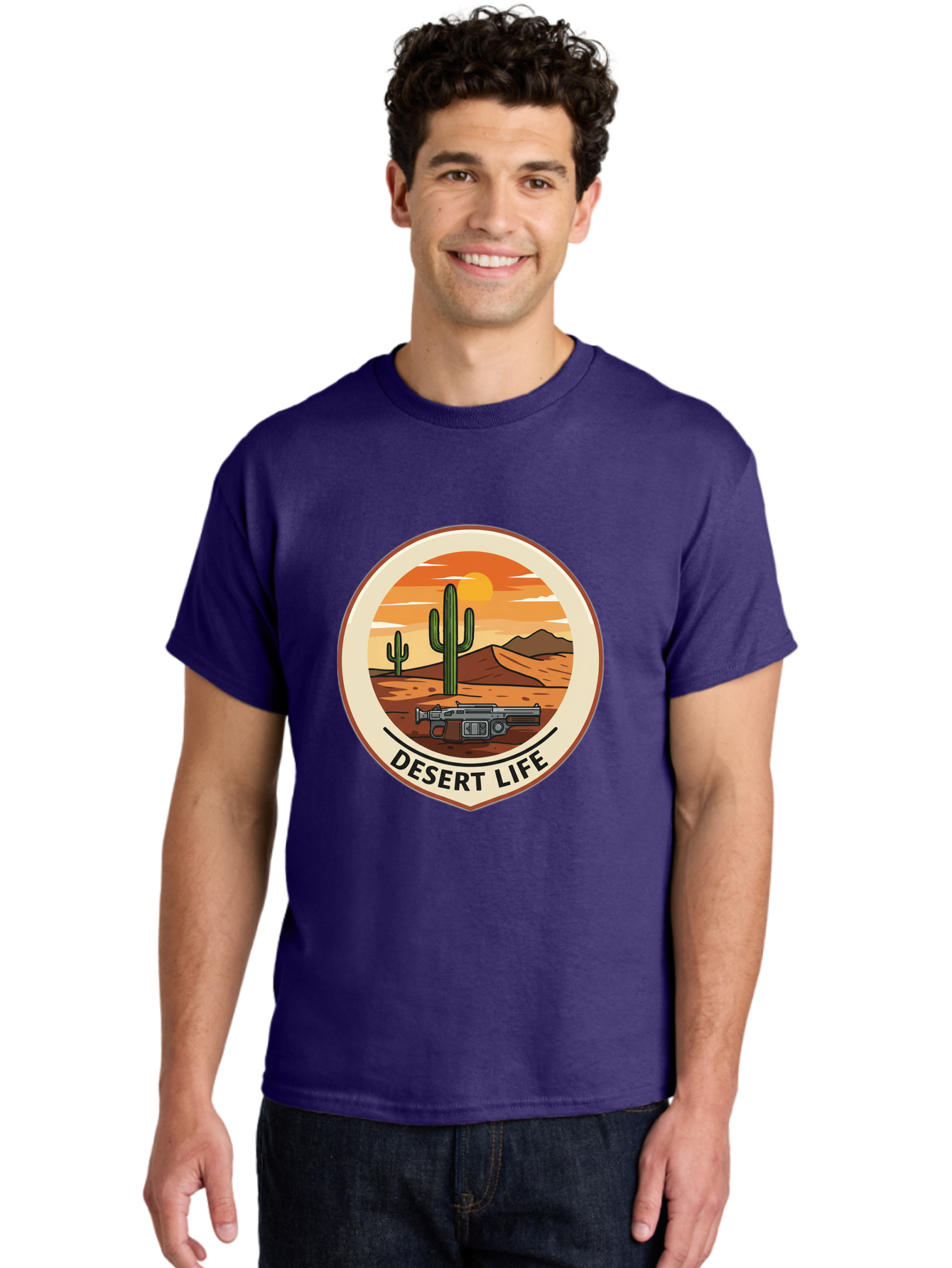 Desert-Life-7 Men'S Graphic Tee, 100% Cotton, Comfortable Casual Summer Wear, Machine Washable, Desert Landscape, Cacti, Western Scenery, Revolver, Iconic Imagery, Adventure Theme, Desert Life Bac993