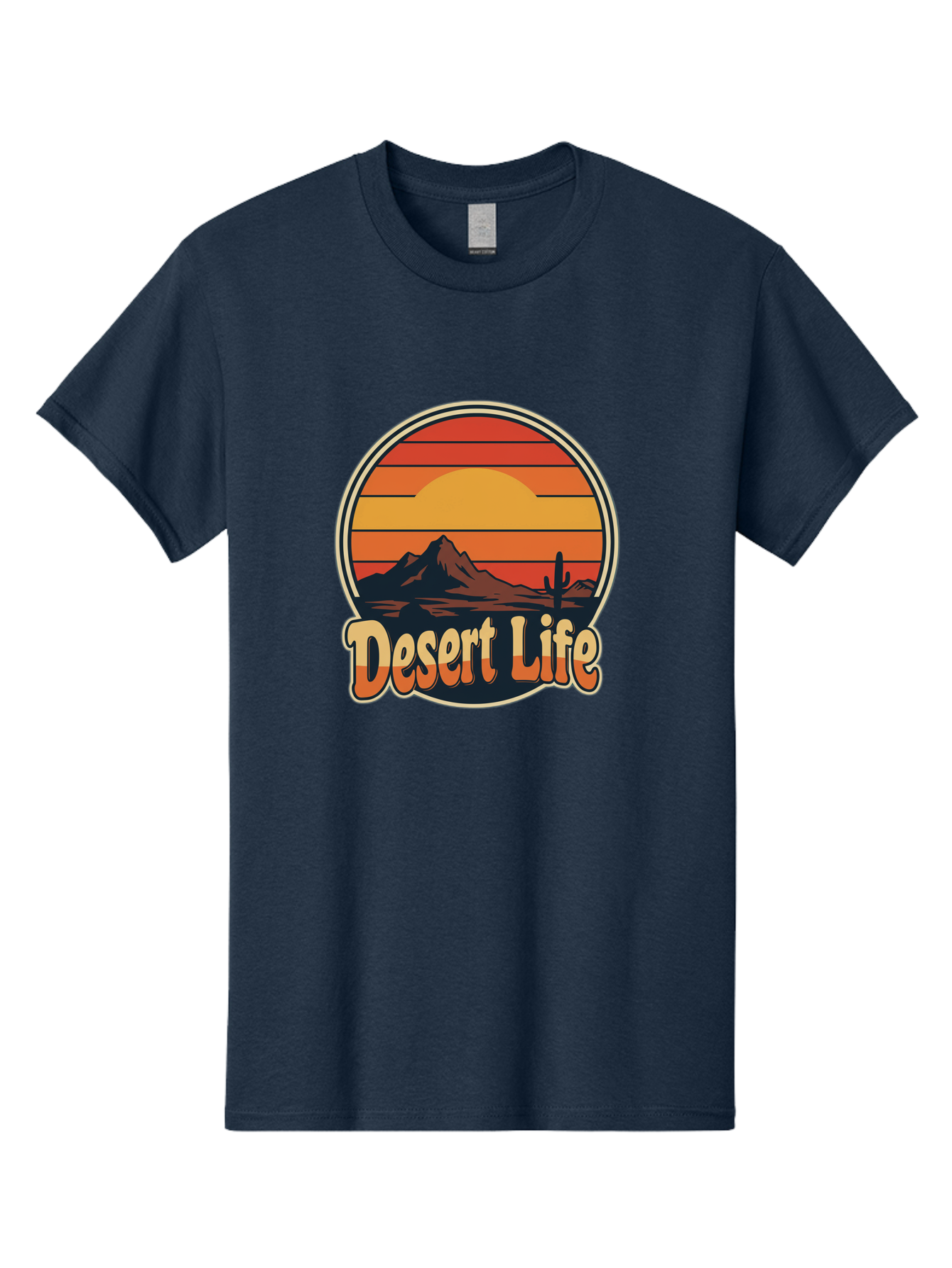 Desert-Life Men'S Graphic Tee, 100% Cotton, Comfortable Casual Summer Wear, Machine Washable, Desert Landscape, Sunset Scene, Mountainous Terrain, Cactus Silhouette, Vibrant Colors, Orange Hues, Desert Scenery, Mountain Peaks, Bac994