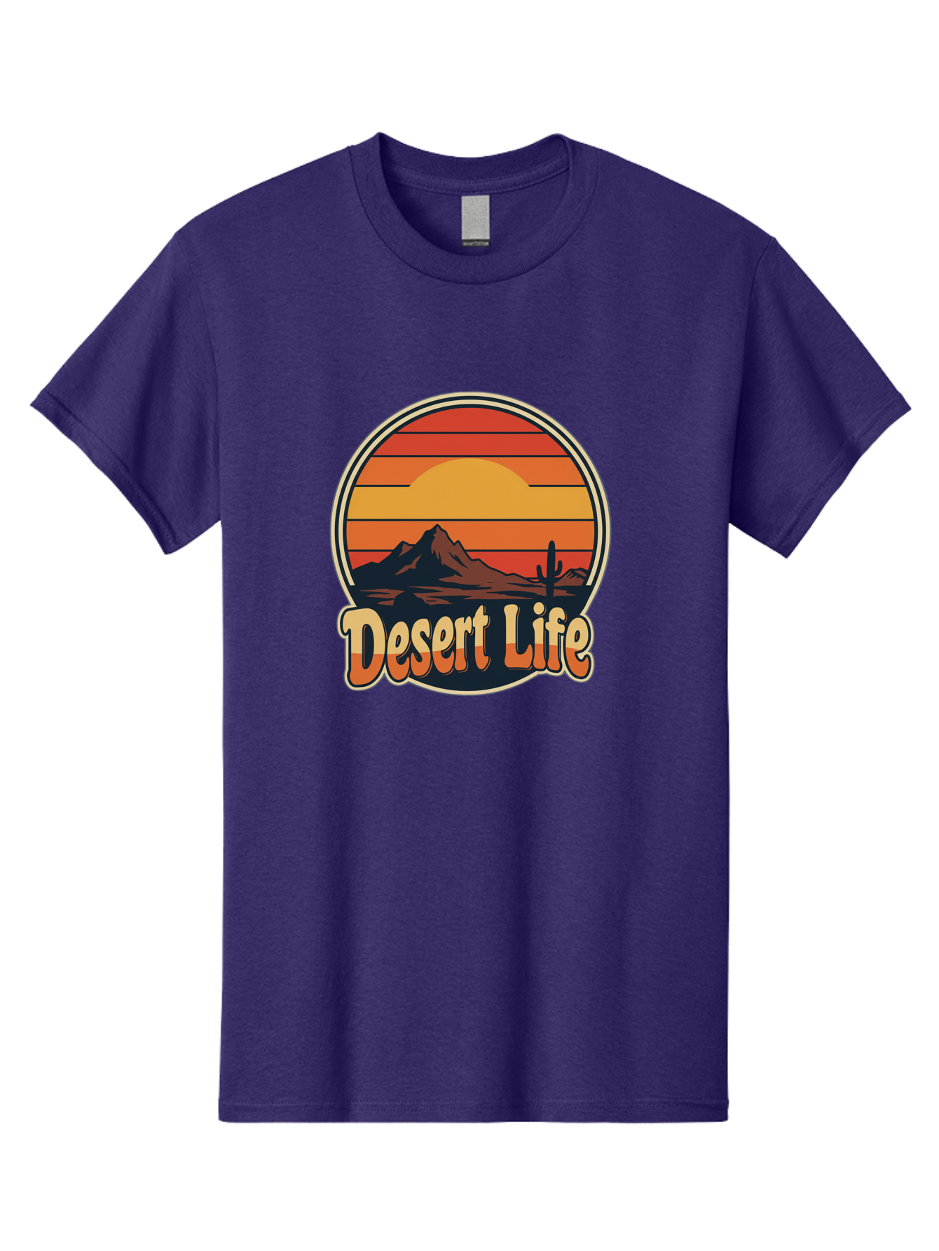 Desert-Life Men'S Graphic Tee, 100% Cotton, Comfortable Casual Summer Wear, Machine Washable, Desert Landscape, Sunset Scene, Mountainous Terrain, Cactus Silhouette, Vibrant Colors, Orange Hues, Desert Scenery, Mountain Peaks, Bac994
