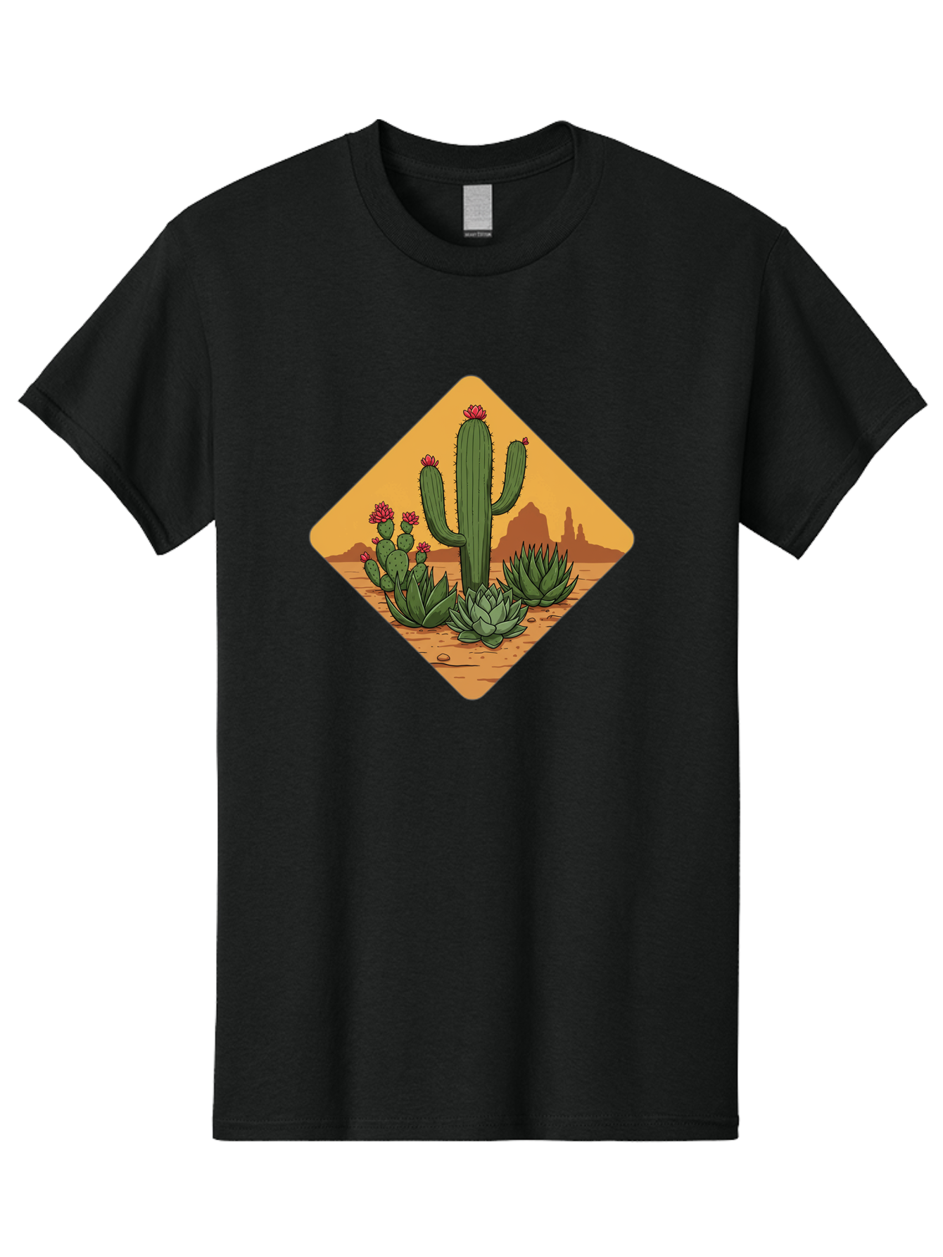 Desert-Succulents Men'S Graphic Tee, 100% Cotton, Comfortable Casual Summer Wear, Machine Washable, Desert Landscape, Cactus Plants, Succulents, Rocky Terrain, Arid Environment, Desert Flowers, Southwest Scenery, Dry Climate Bac995