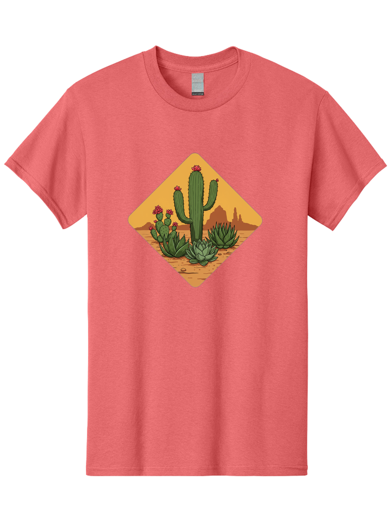 Desert-Succulents Men'S Graphic Tee, 100% Cotton, Comfortable Casual Summer Wear, Machine Washable, Desert Landscape, Cactus Plants, Succulents, Rocky Terrain, Arid Environment, Desert Flowers, Southwest Scenery, Dry Climate Bac995