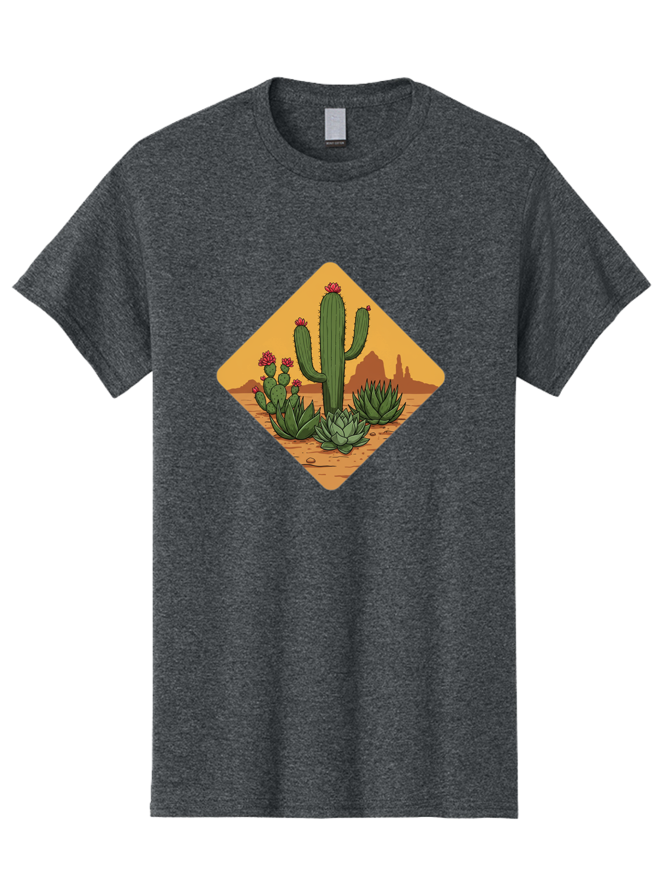 Desert-Succulents Men'S Graphic Tee, 100% Cotton, Comfortable Casual Summer Wear, Machine Washable, Desert Landscape, Cactus Plants, Succulents, Rocky Terrain, Arid Environment, Desert Flowers, Southwest Scenery, Dry Climate Bac995