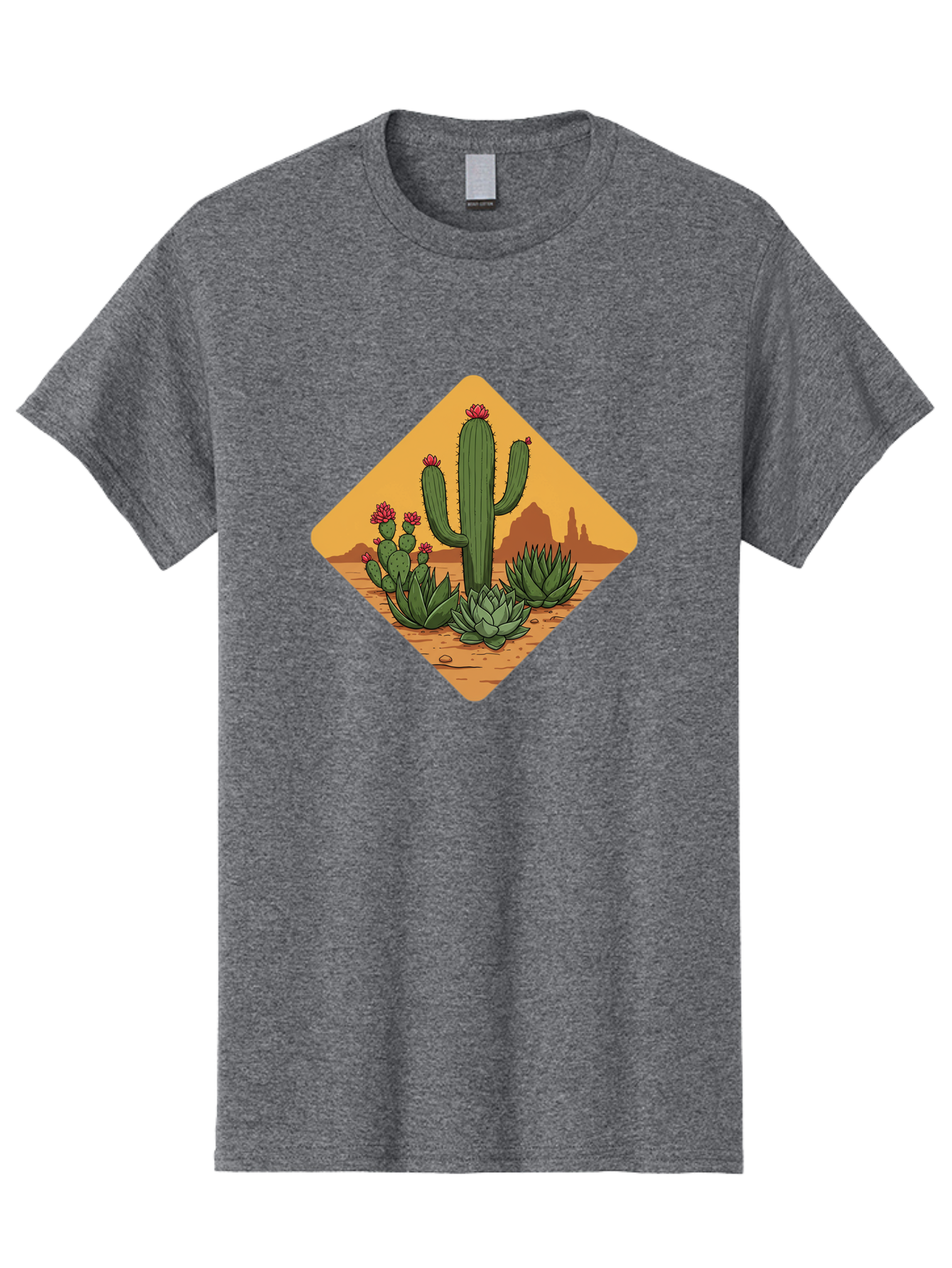 Desert-Succulents Men'S Graphic Tee, 100% Cotton, Comfortable Casual Summer Wear, Machine Washable, Desert Landscape, Cactus Plants, Succulents, Rocky Terrain, Arid Environment, Desert Flowers, Southwest Scenery, Dry Climate Bac995