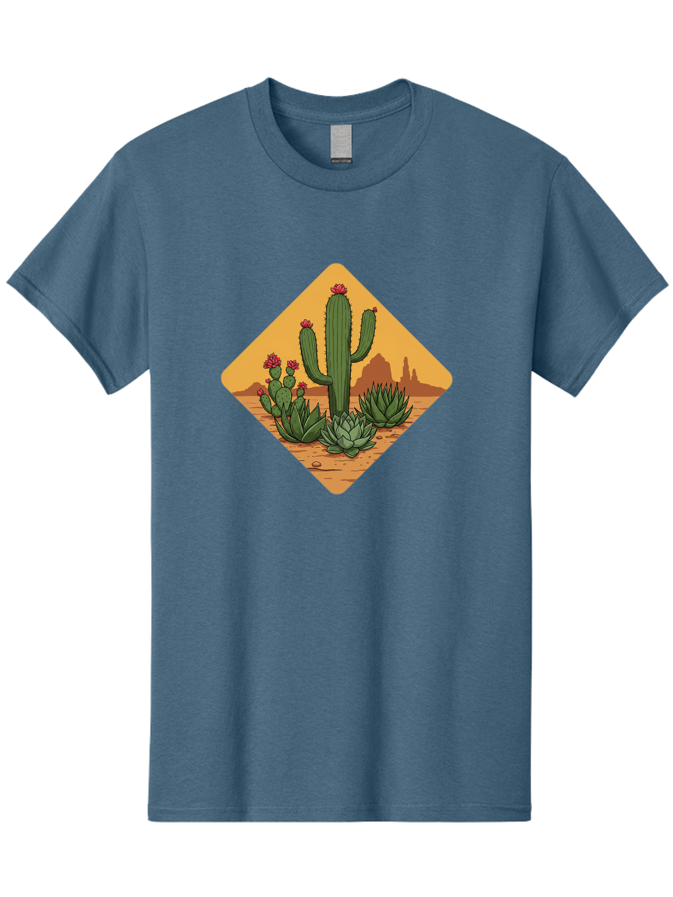 Desert-Succulents Men'S Graphic Tee, 100% Cotton, Comfortable Casual Summer Wear, Machine Washable, Desert Landscape, Cactus Plants, Succulents, Rocky Terrain, Arid Environment, Desert Flowers, Southwest Scenery, Dry Climate Bac995