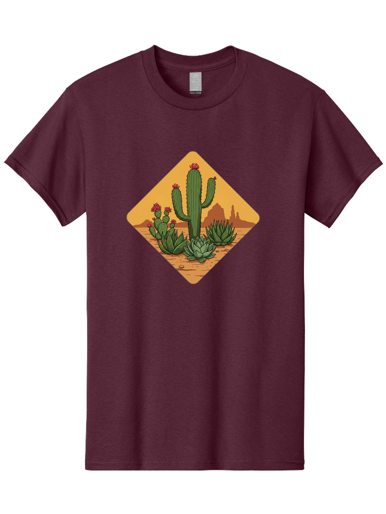 Desert-Succulents Men'S Graphic Tee, 100% Cotton, Comfortable Casual Summer Wear, Machine Washable, Desert Landscape, Cactus Plants, Succulents, Rocky Terrain, Arid Environment, Desert Flowers, Southwest Scenery, Dry Climate Bac995