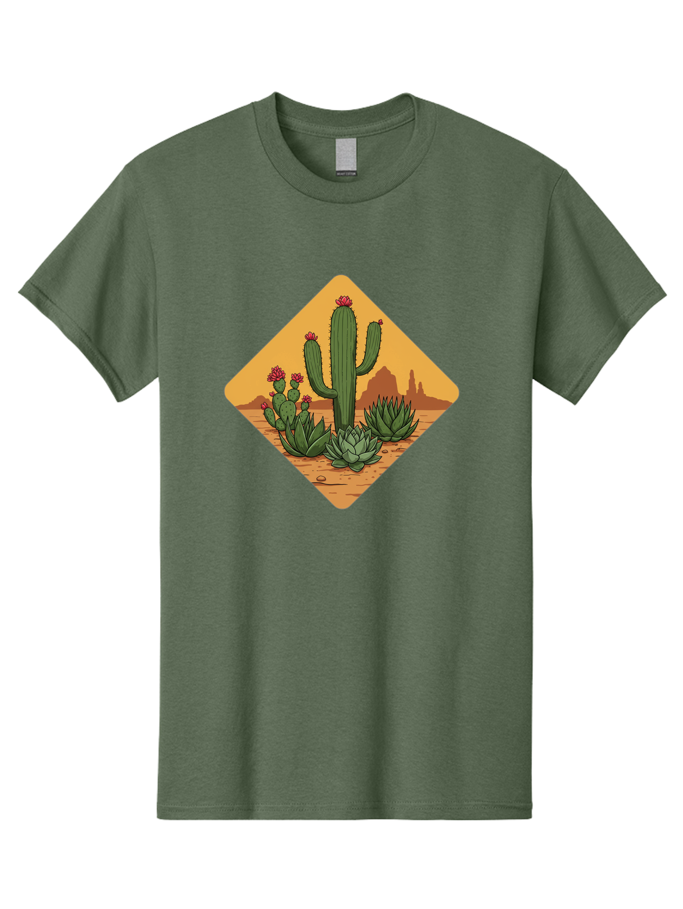 Desert-Succulents Men'S Graphic Tee, 100% Cotton, Comfortable Casual Summer Wear, Machine Washable, Desert Landscape, Cactus Plants, Succulents, Rocky Terrain, Arid Environment, Desert Flowers, Southwest Scenery, Dry Climate Bac995