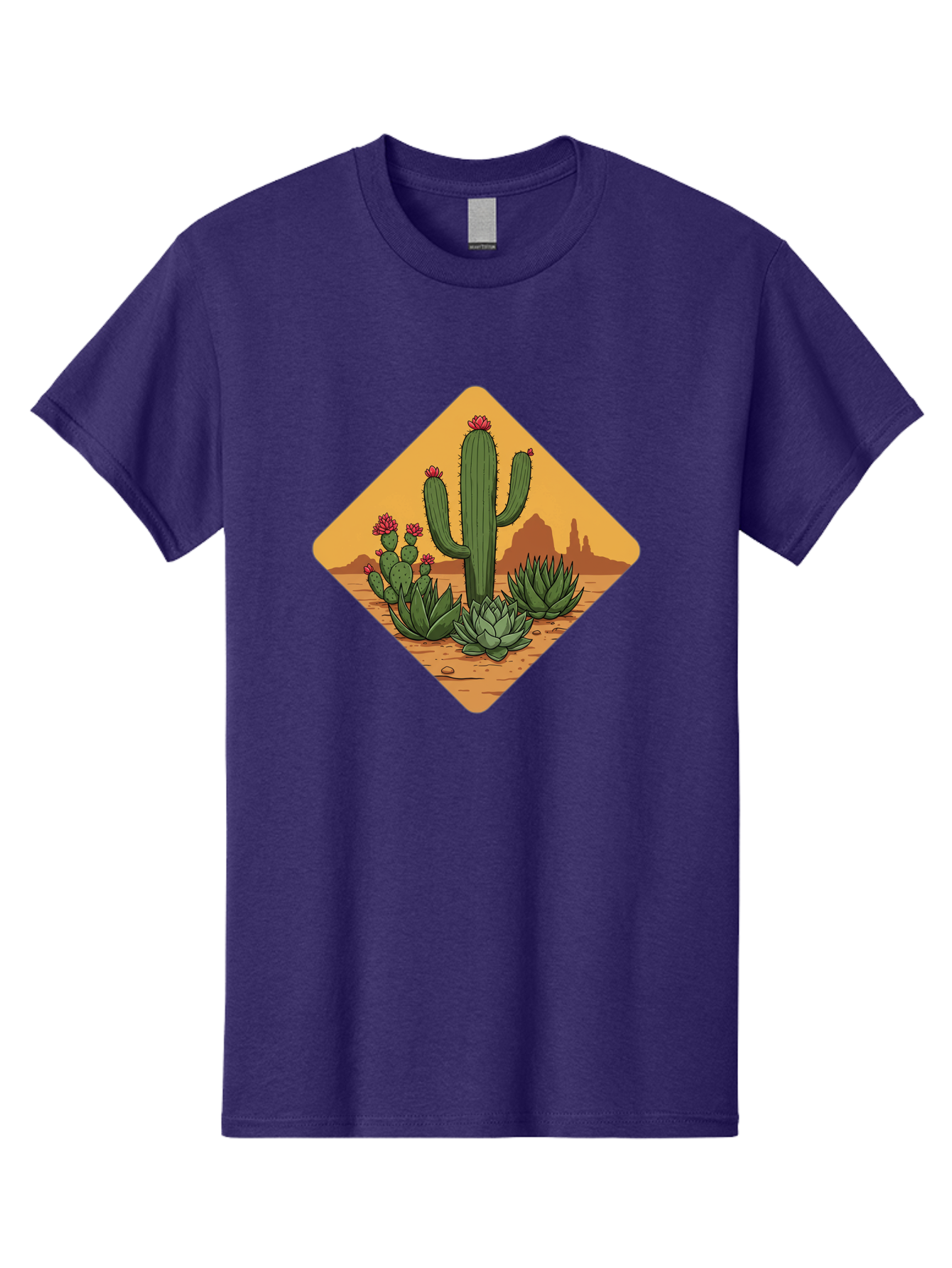 Desert-Succulents Men'S Graphic Tee, 100% Cotton, Comfortable Casual Summer Wear, Machine Washable, Desert Landscape, Cactus Plants, Succulents, Rocky Terrain, Arid Environment, Desert Flowers, Southwest Scenery, Dry Climate Bac995