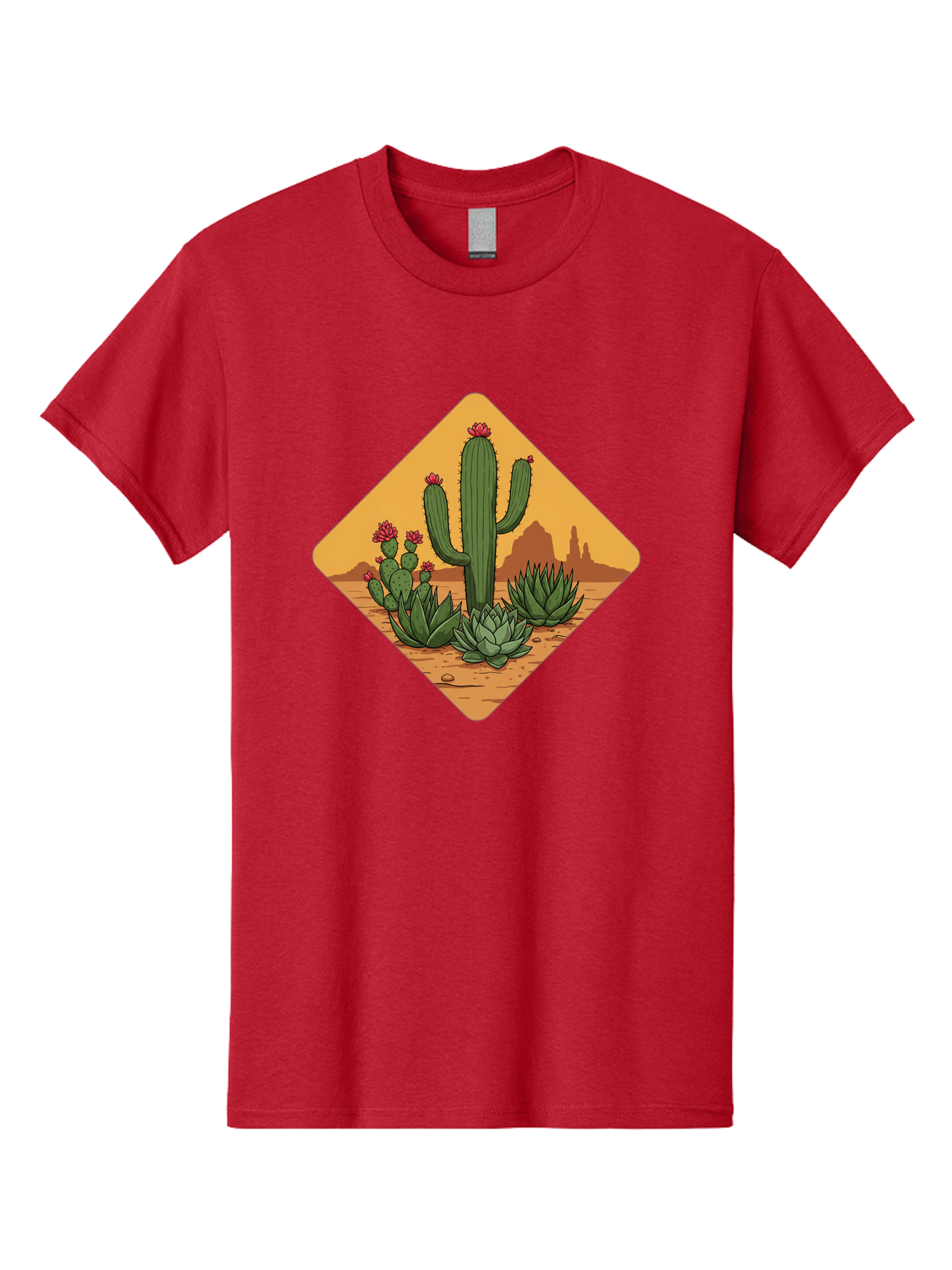 Desert-Succulents Men'S Graphic Tee, 100% Cotton, Comfortable Casual Summer Wear, Machine Washable, Desert Landscape, Cactus Plants, Succulents, Rocky Terrain, Arid Environment, Desert Flowers, Southwest Scenery, Dry Climate Bac995
