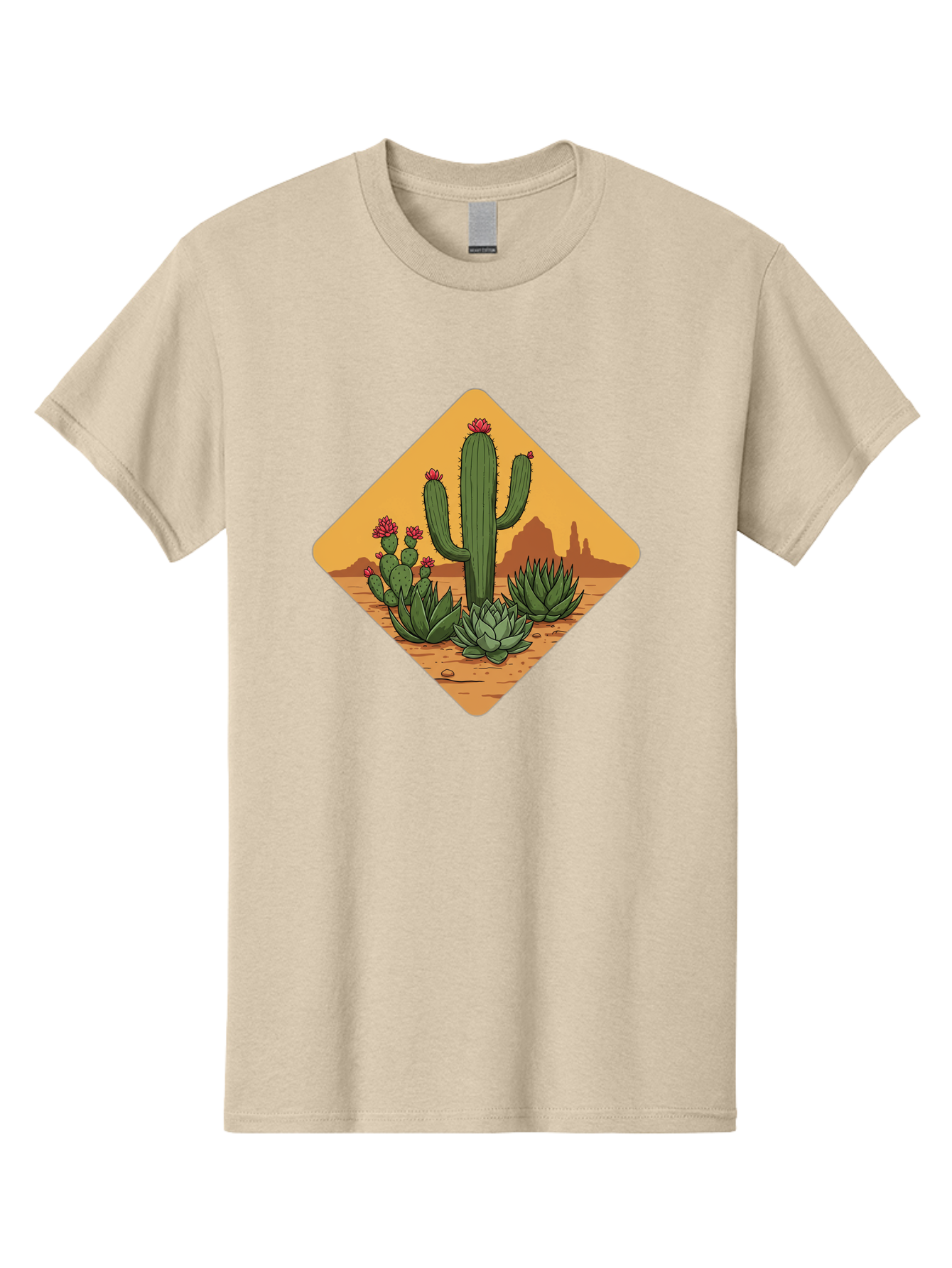 Desert-Succulents Men'S Graphic Tee, 100% Cotton, Comfortable Casual Summer Wear, Machine Washable, Desert Landscape, Cactus Plants, Succulents, Rocky Terrain, Arid Environment, Desert Flowers, Southwest Scenery, Dry Climate Bac995