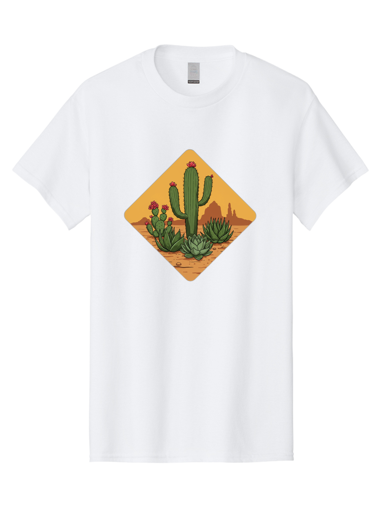 Desert-Succulents Men'S Graphic Tee, 100% Cotton, Comfortable Casual Summer Wear, Machine Washable, Desert Landscape, Cactus Plants, Succulents, Rocky Terrain, Arid Environment, Desert Flowers, Southwest Scenery, Dry Climate Bac995