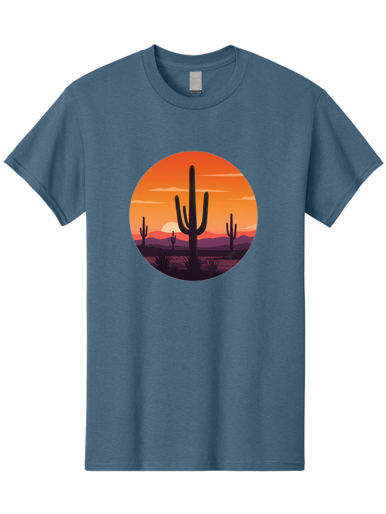 Desert-Sunset-1 Men'S Graphic Tee, 100% Cotton, Comfortable Casual Summer Wear, Machine Washable, Desert Landscape, Cactus Silhouette, Orange Sunset, Vibrant Colors, Serene Atmosphere, Natural Beauty, Outdoor Scenery, Majestic Mountains Bac996