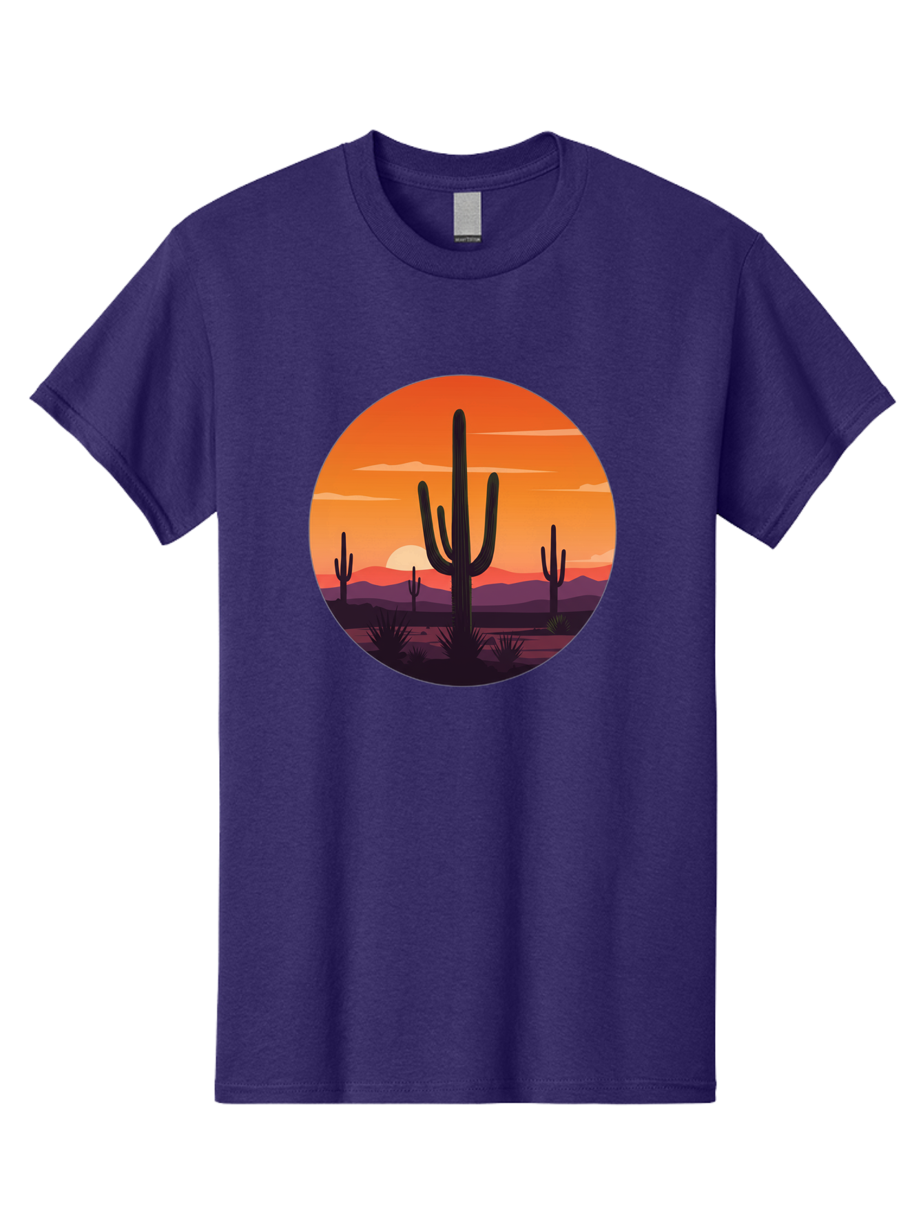 Desert-Sunset-1 Men'S Graphic Tee, 100% Cotton, Comfortable Casual Summer Wear, Machine Washable, Desert Landscape, Cactus Silhouette, Orange Sunset, Vibrant Colors, Serene Atmosphere, Natural Beauty, Outdoor Scenery, Majestic Mountains Bac996
