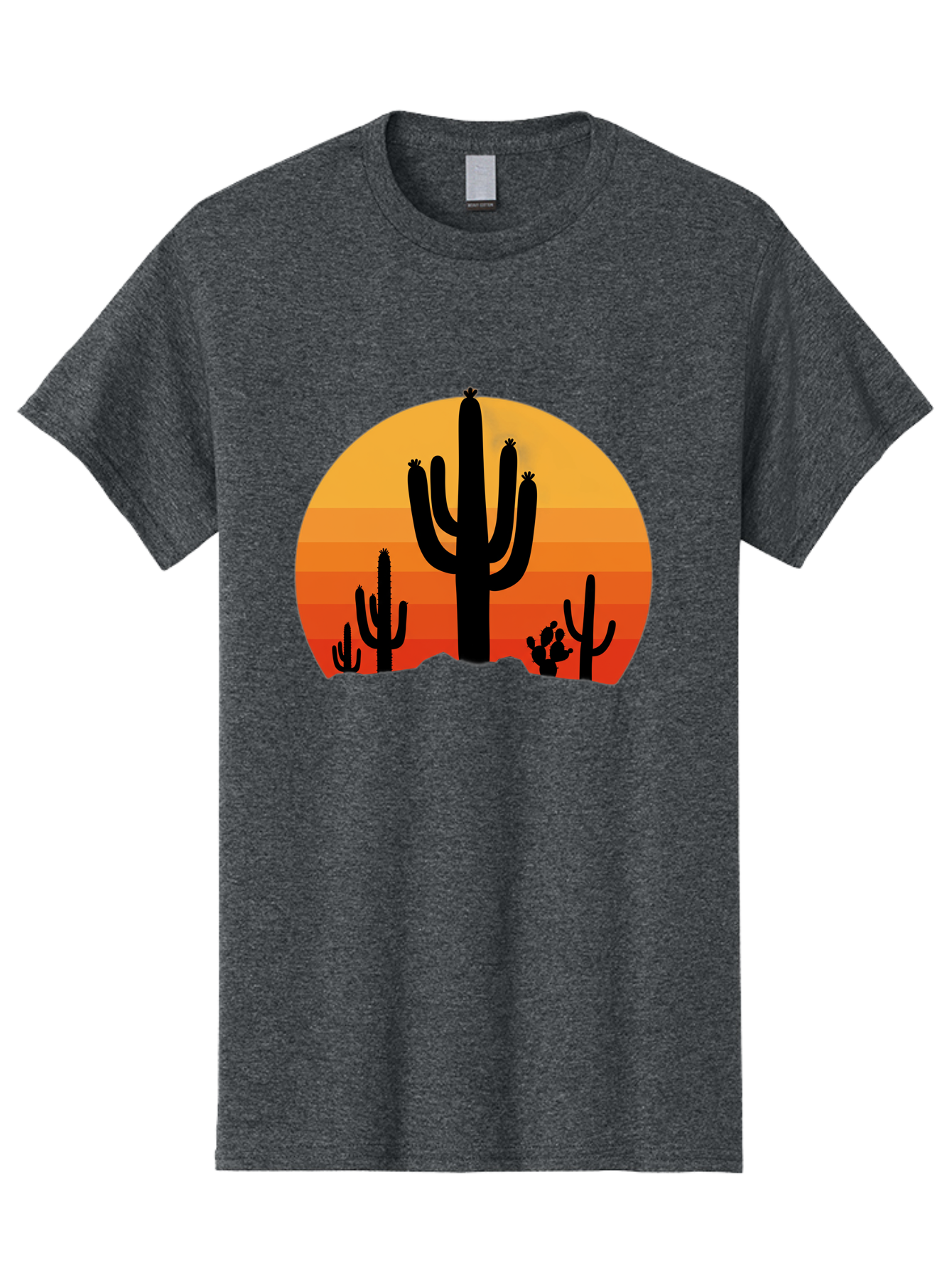 Desert-Sunset Men'S Graphic Tee, 100% Cotton, Comfortable Casual Summer Wear, Machine Washable, Desert Landscape, Cactus Silhouette, Sunset Colors, Orange Gradient, Warm Tones, Arid Scenery, Natural Beauty Bac997