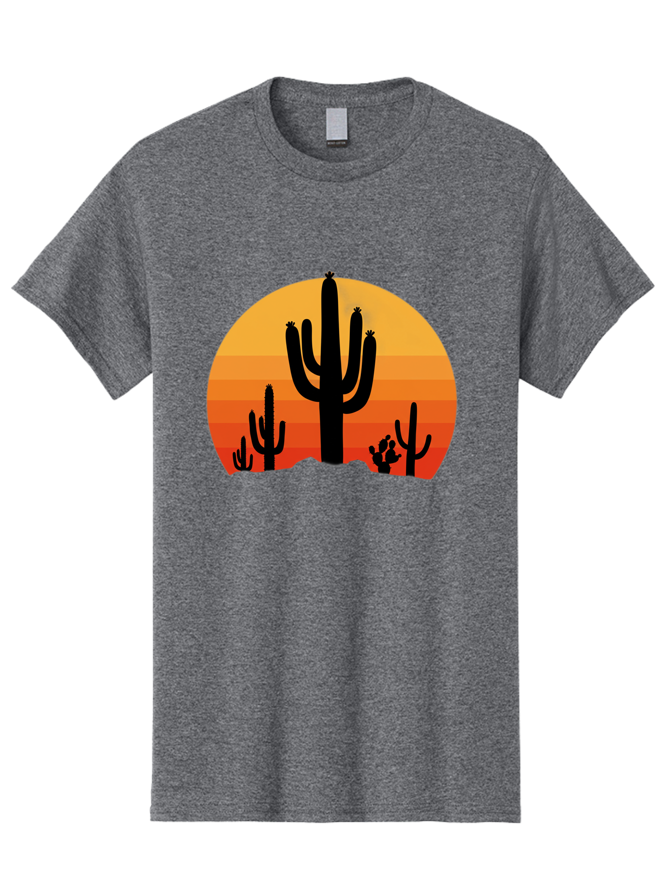 Desert-Sunset Men'S Graphic Tee, 100% Cotton, Comfortable Casual Summer Wear, Machine Washable, Desert Landscape, Cactus Silhouette, Sunset Colors, Orange Gradient, Warm Tones, Arid Scenery, Natural Beauty Bac997