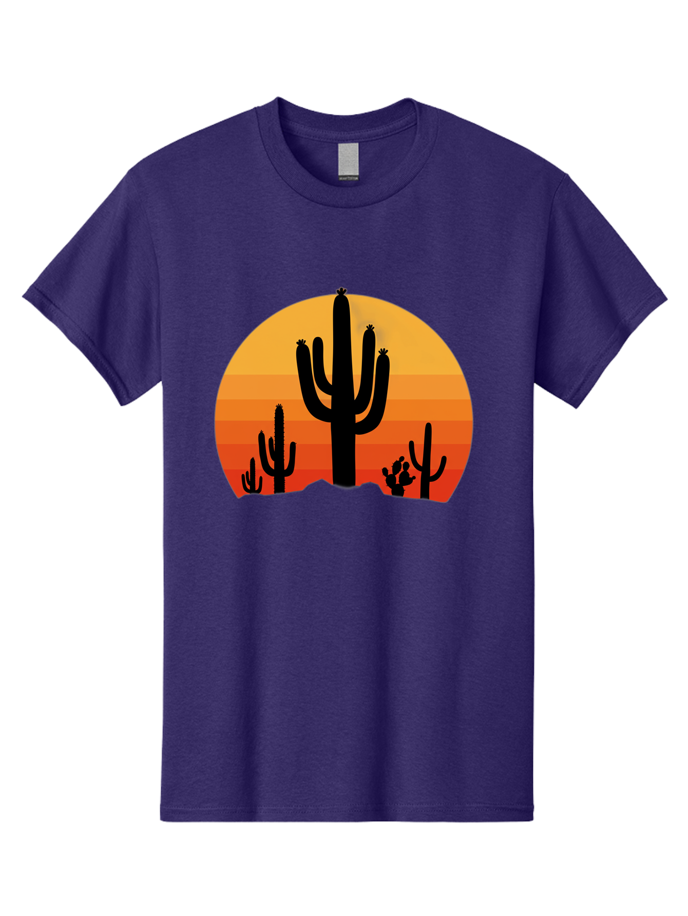 Desert-Sunset Men'S Graphic Tee, 100% Cotton, Comfortable Casual Summer Wear, Machine Washable, Desert Landscape, Cactus Silhouette, Sunset Colors, Orange Gradient, Warm Tones, Arid Scenery, Natural Beauty Bac997