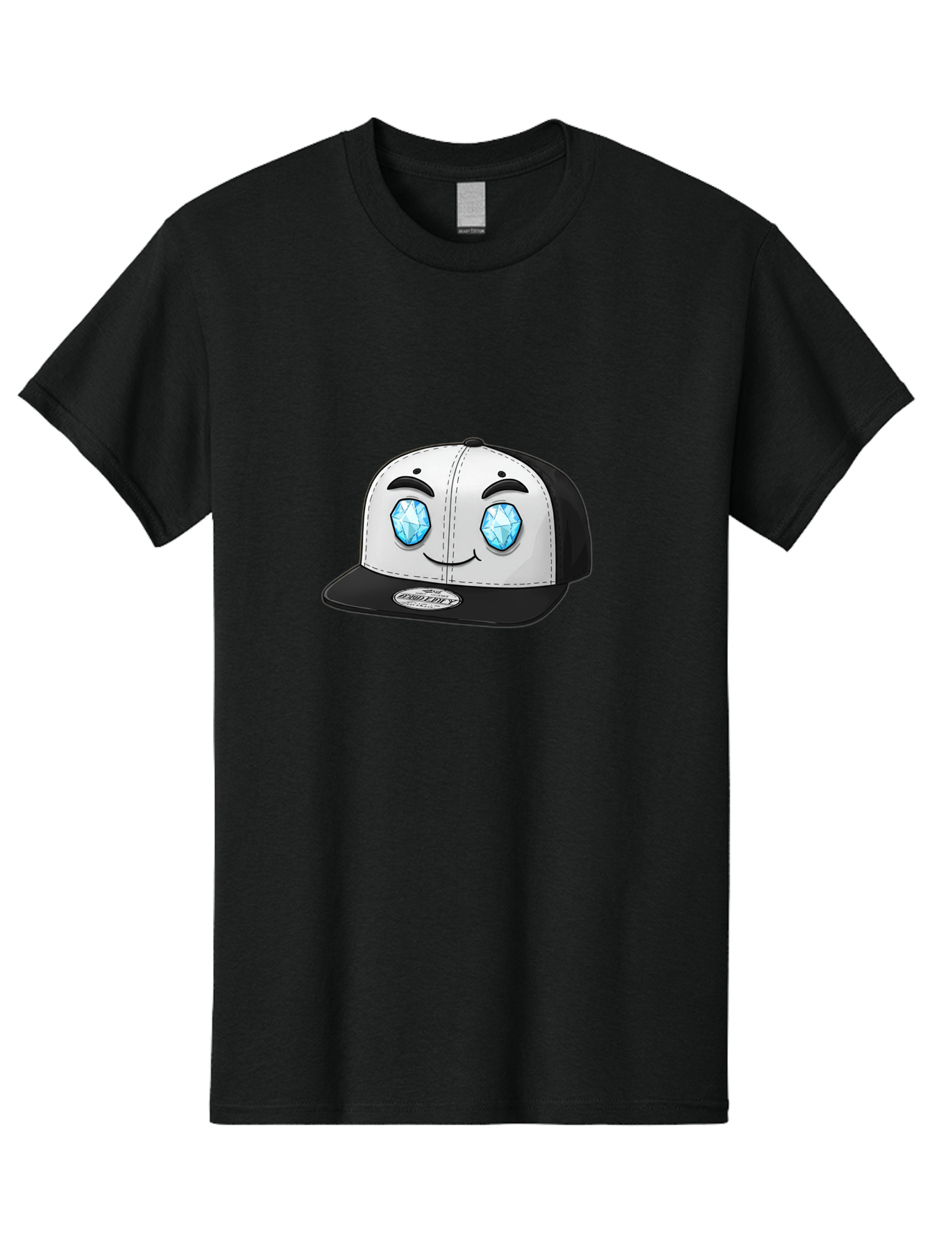 Diamond-Eyes-Cap Men'S Graphic Tee, 100% Cotton, Comfortable Casual Summer Wear, Machine Washable, Cartoon Hat, Black And White Cap, Diamond Eyes, Smiling Face, Streetwear Fashion, Urban Style, Cool Accessories, Trendy Clothing Bac998