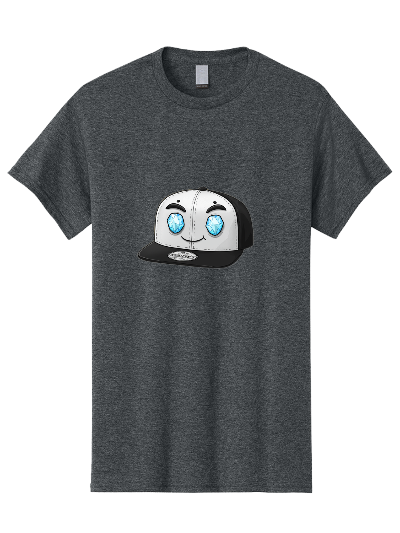 Diamond-Eyes-Cap Men'S Graphic Tee, 100% Cotton, Comfortable Casual Summer Wear, Machine Washable, Cartoon Hat, Black And White Cap, Diamond Eyes, Smiling Face, Streetwear Fashion, Urban Style, Cool Accessories, Trendy Clothing Bac998