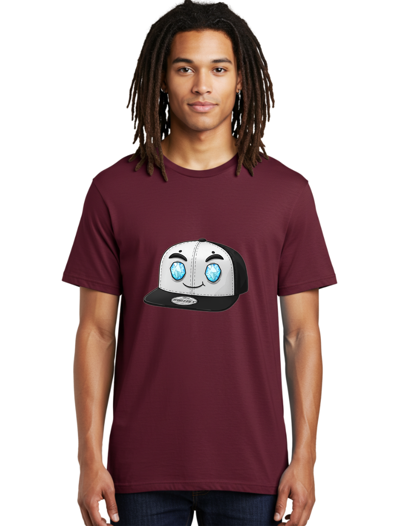Diamond-Eyes-Cap Men'S Graphic Tee, 100% Cotton, Comfortable Casual Summer Wear, Machine Washable, Cartoon Hat, Black And White Cap, Diamond Eyes, Smiling Face, Streetwear Fashion, Urban Style, Cool Accessories, Trendy Clothing Bac998