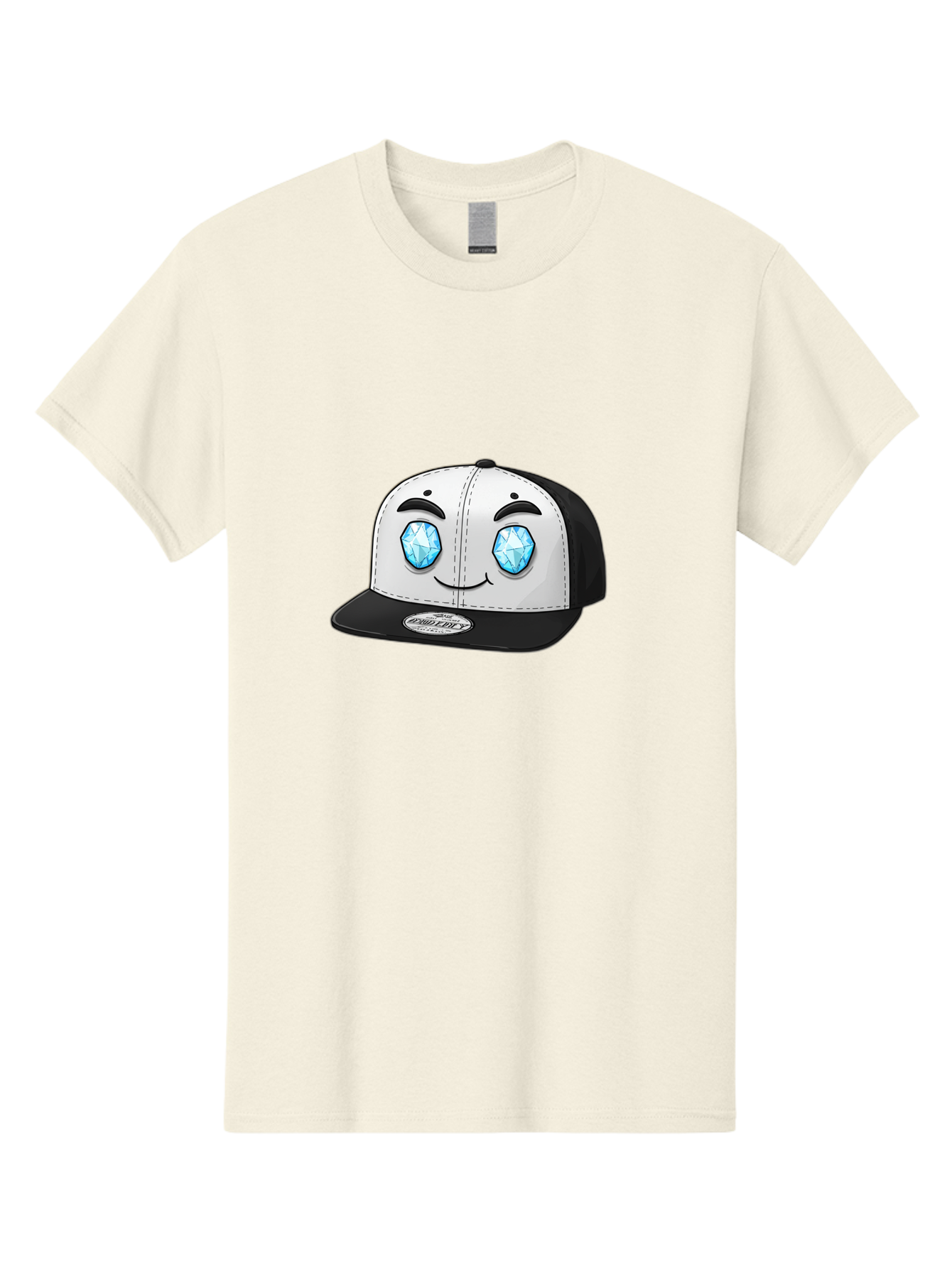Diamond-Eyes-Cap Men'S Graphic Tee, 100% Cotton, Comfortable Casual Summer Wear, Machine Washable, Cartoon Hat, Black And White Cap, Diamond Eyes, Smiling Face, Streetwear Fashion, Urban Style, Cool Accessories, Trendy Clothing Bac998