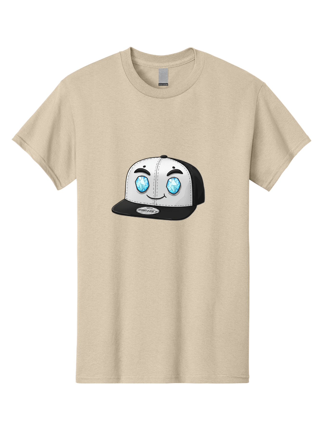 Diamond-Eyes-Cap Men'S Graphic Tee, 100% Cotton, Comfortable Casual Summer Wear, Machine Washable, Cartoon Hat, Black And White Cap, Diamond Eyes, Smiling Face, Streetwear Fashion, Urban Style, Cool Accessories, Trendy Clothing Bac998