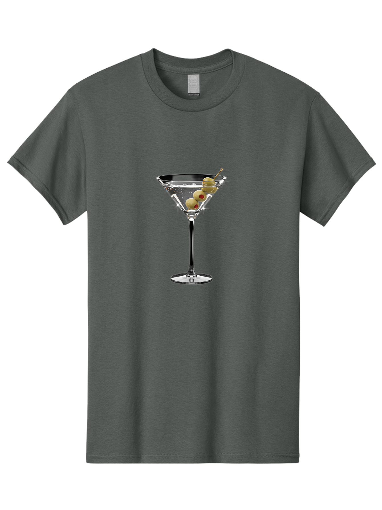 Dirty-Martini-1 Men'S Graphic Tee, 100% Cotton, Comfortable Casual Summer Wear, Machine Washable, Martini Glass, Signature Cocktail, Gin Martini, Dry Martini, Chilled Drink, Green Olives, Red Pimento, Cocktail Party, Sophisticated, Elegant, Bad000