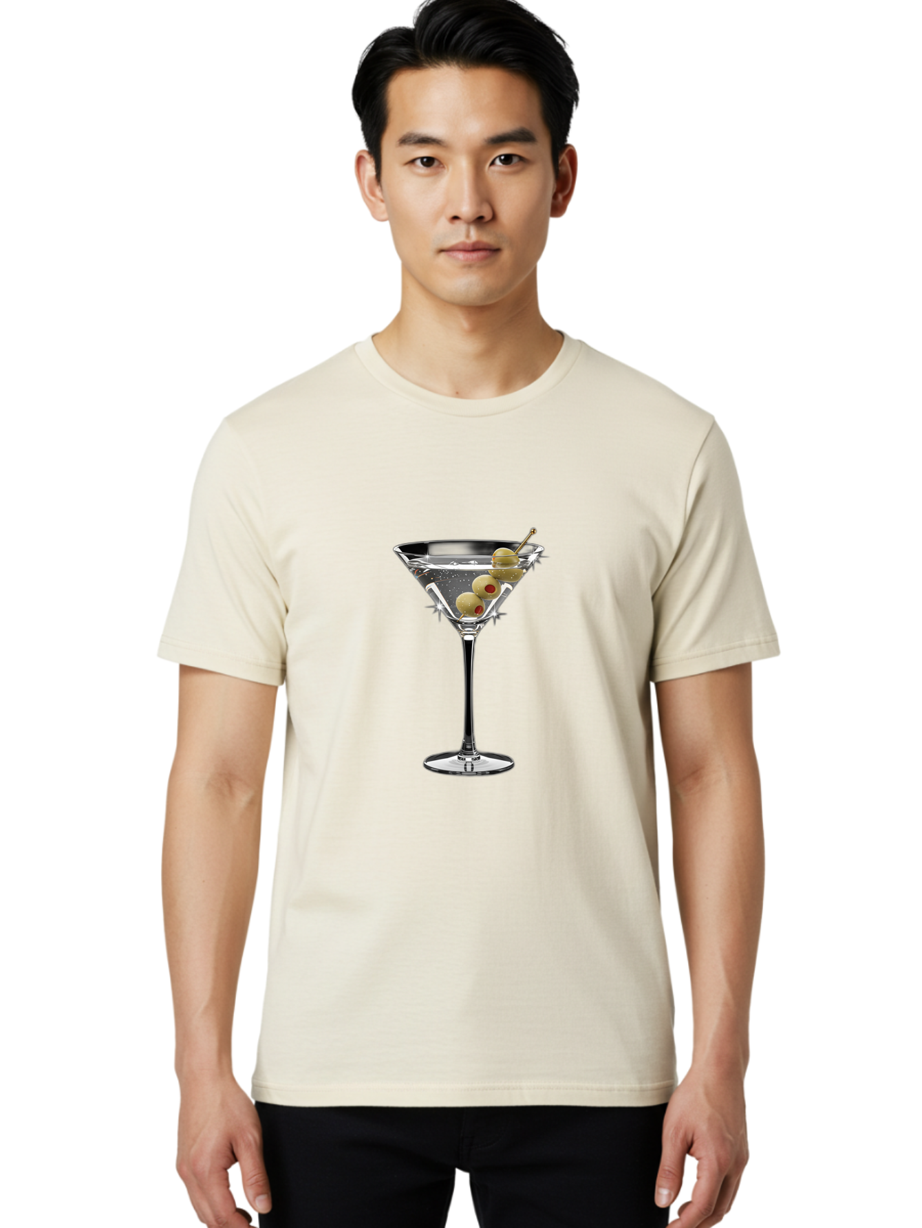 Dirty-Martini-1 Men'S Graphic Tee, 100% Cotton, Comfortable Casual Summer Wear, Machine Washable, Martini Glass, Signature Cocktail, Gin Martini, Dry Martini, Chilled Drink, Green Olives, Red Pimento, Cocktail Party, Sophisticated, Elegant, Bad000