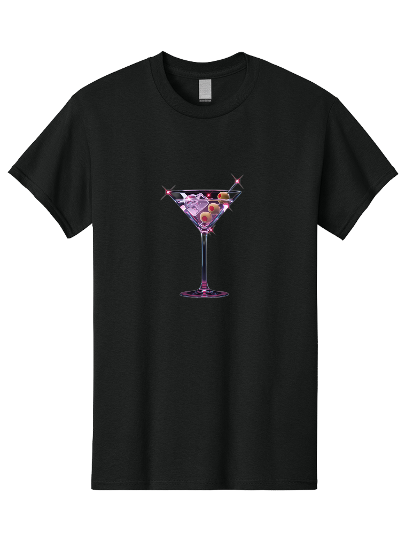 Dirty-Martini-2 Men'S Graphic Tee, 100% Cotton, Comfortable Casual Summer Wear, Machine Washable, Martini Glass, Cocktail Drink, Ice Cubes, Green Olives, Skewer, Luxury, Sophistication, Elegant Drink, Fine Dining, Party Atmosphere, Festive, Bad001