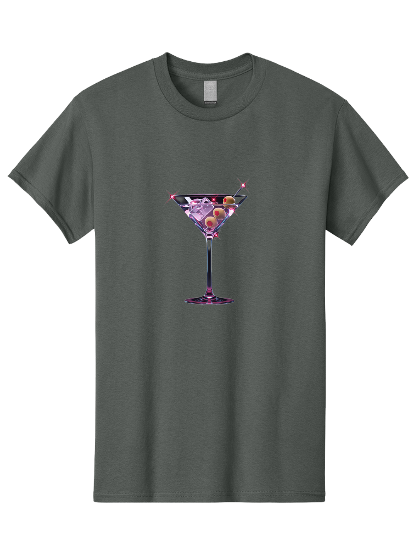 Dirty-Martini-2 Men'S Graphic Tee, 100% Cotton, Comfortable Casual Summer Wear, Machine Washable, Martini Glass, Cocktail Drink, Ice Cubes, Green Olives, Skewer, Luxury, Sophistication, Elegant Drink, Fine Dining, Party Atmosphere, Festive, Bad001
