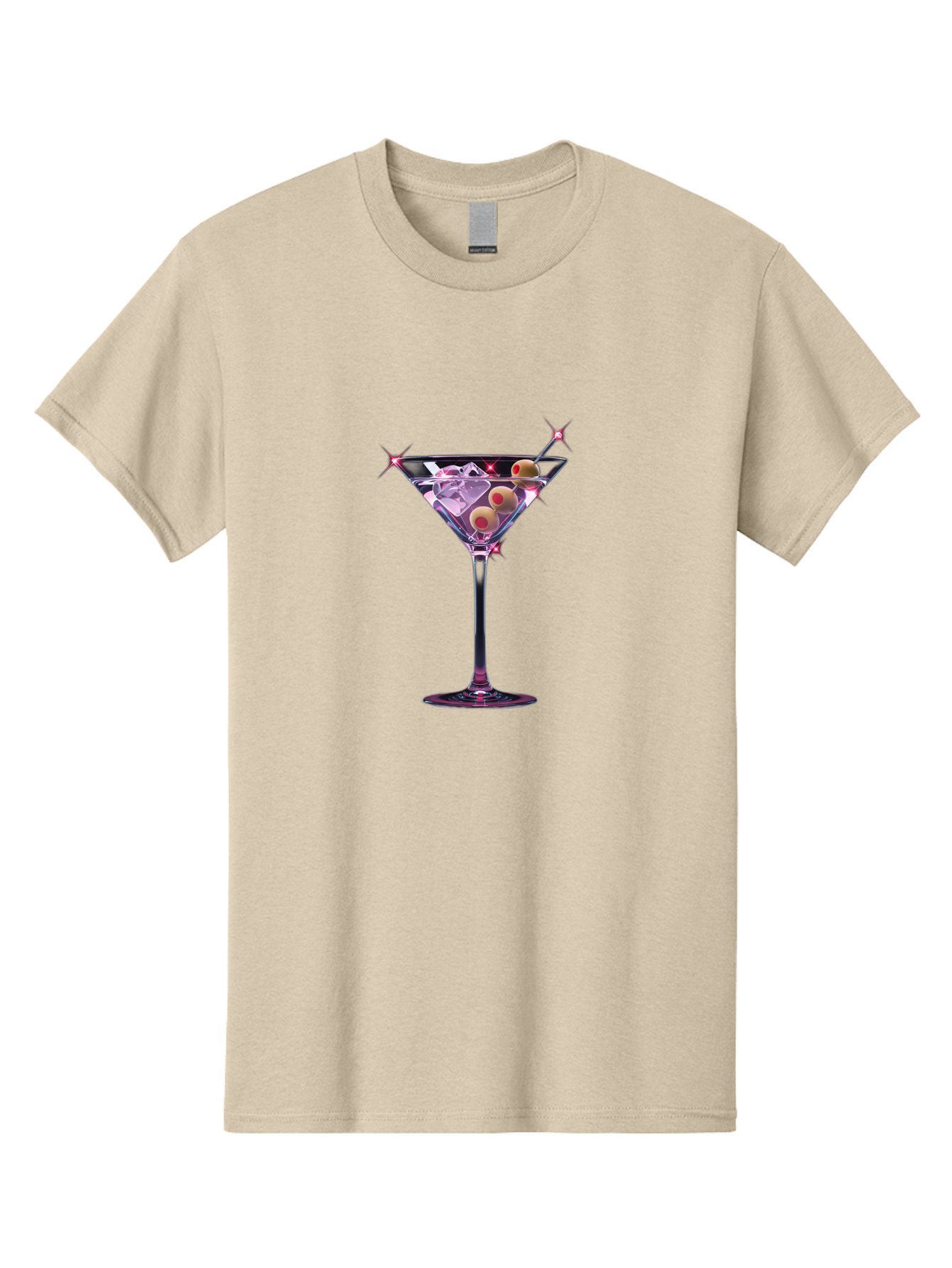 Dirty-Martini-2 Men'S Graphic Tee, 100% Cotton, Comfortable Casual Summer Wear, Machine Washable, Martini Glass, Cocktail Drink, Ice Cubes, Green Olives, Skewer, Luxury, Sophistication, Elegant Drink, Fine Dining, Party Atmosphere, Festive, Bad001