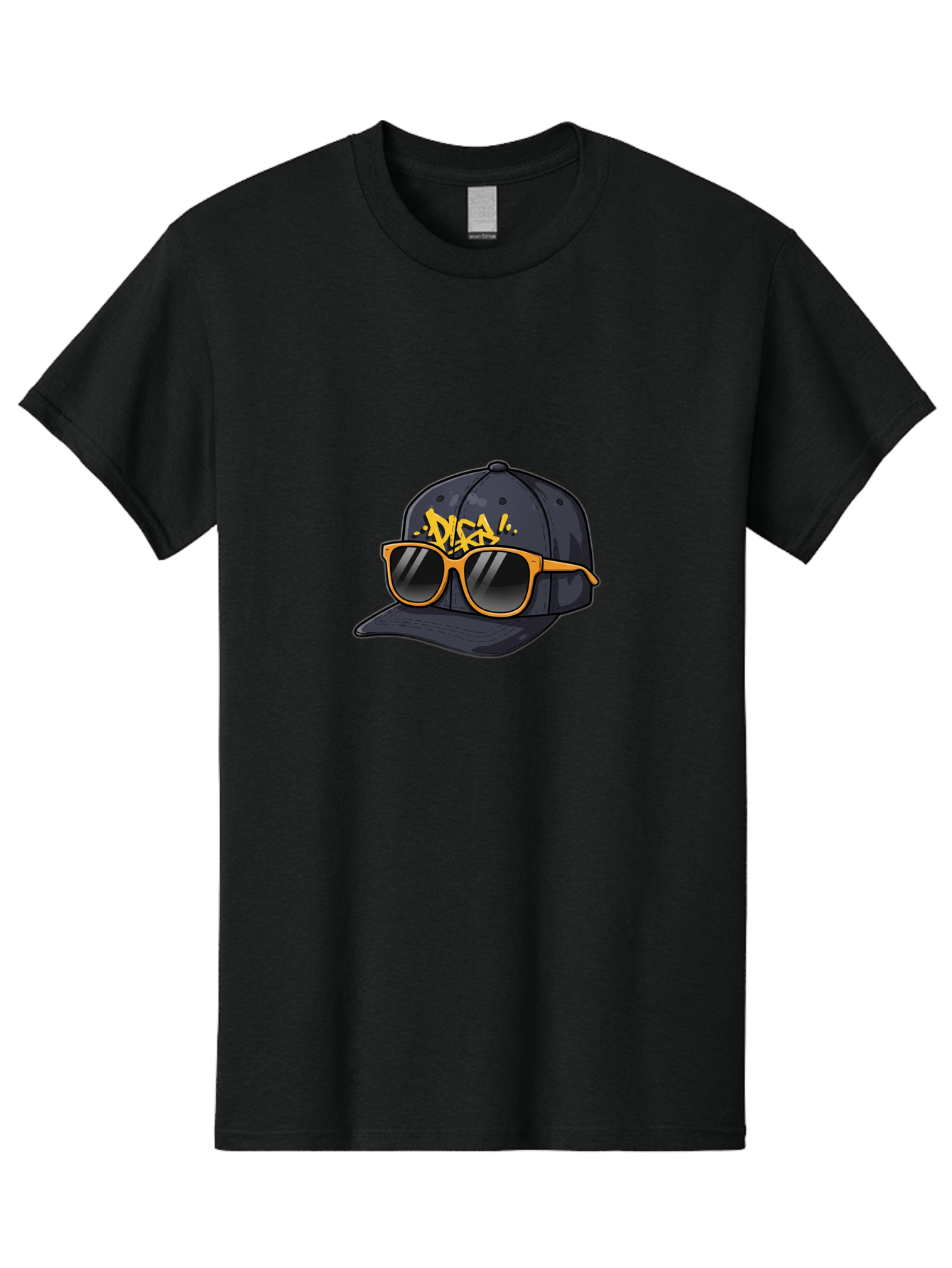 Disa Men'S Graphic Tee, 100% Cotton, Comfortable Casual Summer Wear, Machine Washable, Graffiti Style Cap, Trendy Sunglasses, Bold Fashion, Streetwear, Cool Accessories, Yellow Accents, Casual Style Bad004