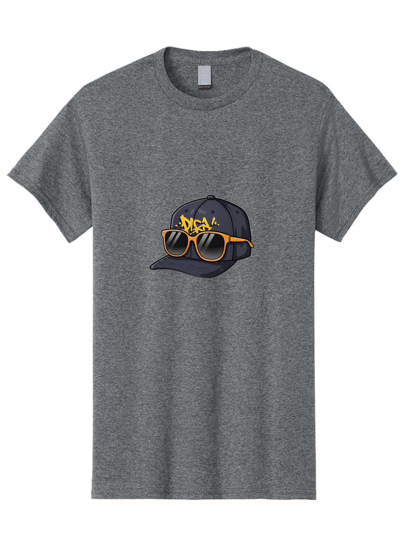 Disa Men'S Graphic Tee, 100% Cotton, Comfortable Casual Summer Wear, Machine Washable, Graffiti Style Cap, Trendy Sunglasses, Bold Fashion, Streetwear, Cool Accessories, Yellow Accents, Casual Style Bad004