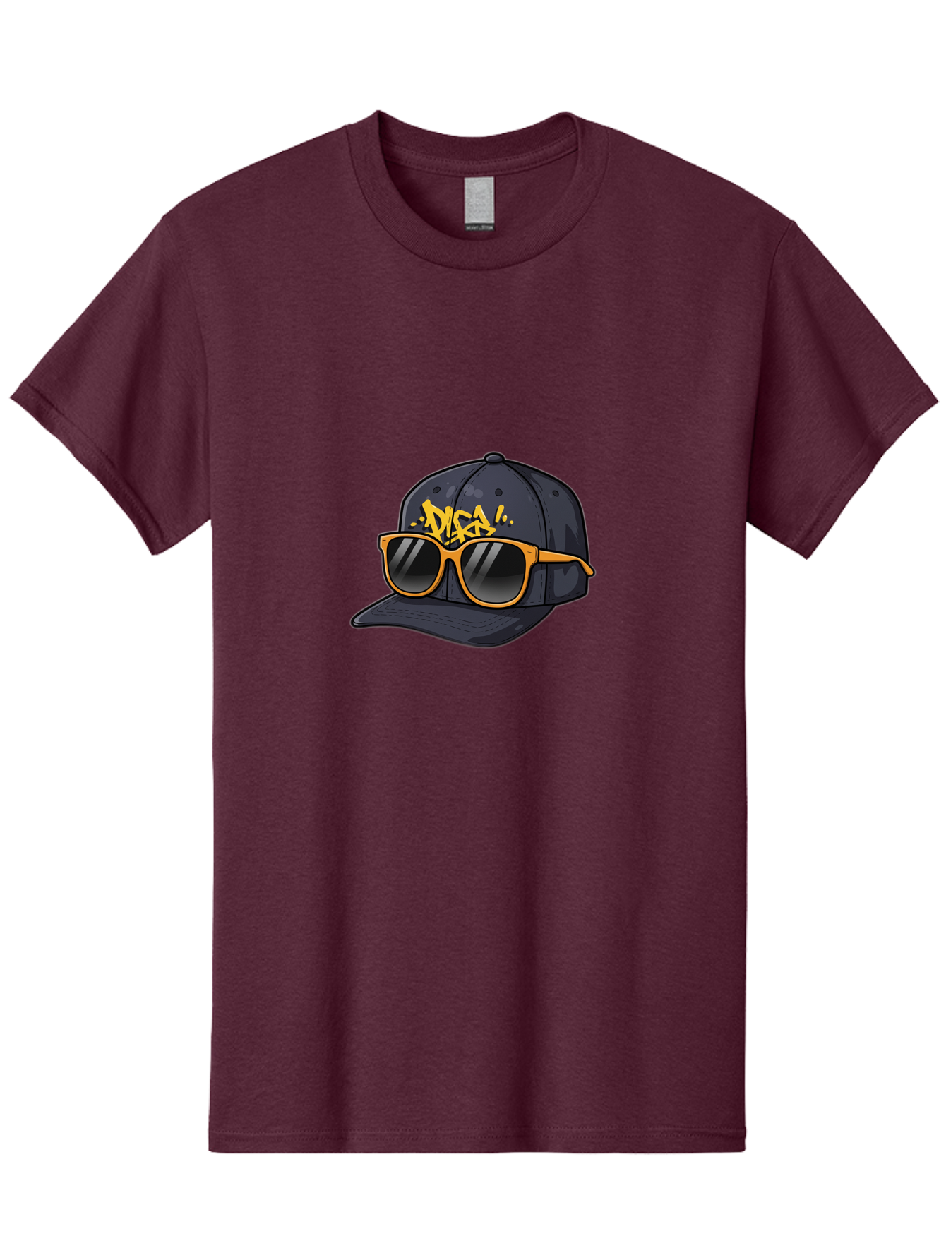 Disa Men'S Graphic Tee, 100% Cotton, Comfortable Casual Summer Wear, Machine Washable, Graffiti Style Cap, Trendy Sunglasses, Bold Fashion, Streetwear, Cool Accessories, Yellow Accents, Casual Style Bad004