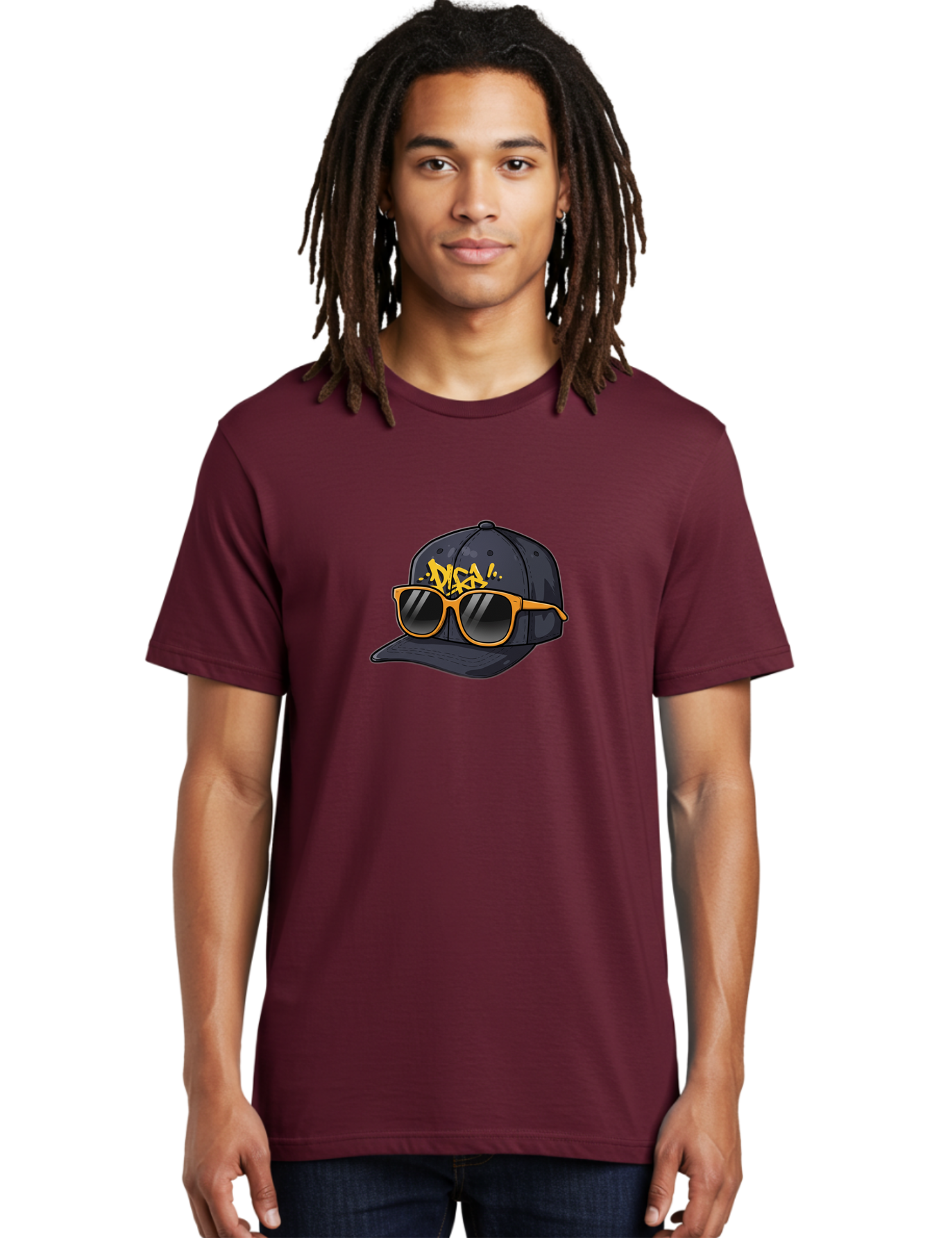 Disa Men'S Graphic Tee, 100% Cotton, Comfortable Casual Summer Wear, Machine Washable, Graffiti Style Cap, Trendy Sunglasses, Bold Fashion, Streetwear, Cool Accessories, Yellow Accents, Casual Style Bad004