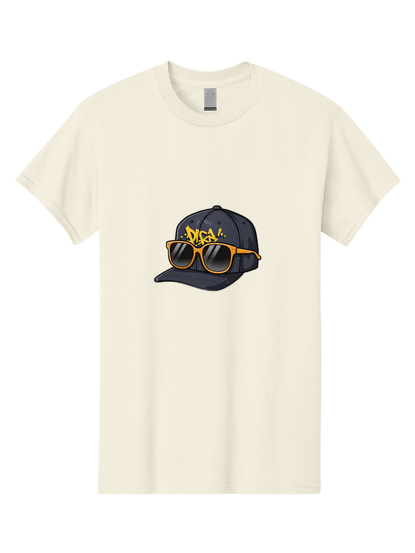 Disa Men'S Graphic Tee, 100% Cotton, Comfortable Casual Summer Wear, Machine Washable, Graffiti Style Cap, Trendy Sunglasses, Bold Fashion, Streetwear, Cool Accessories, Yellow Accents, Casual Style Bad004