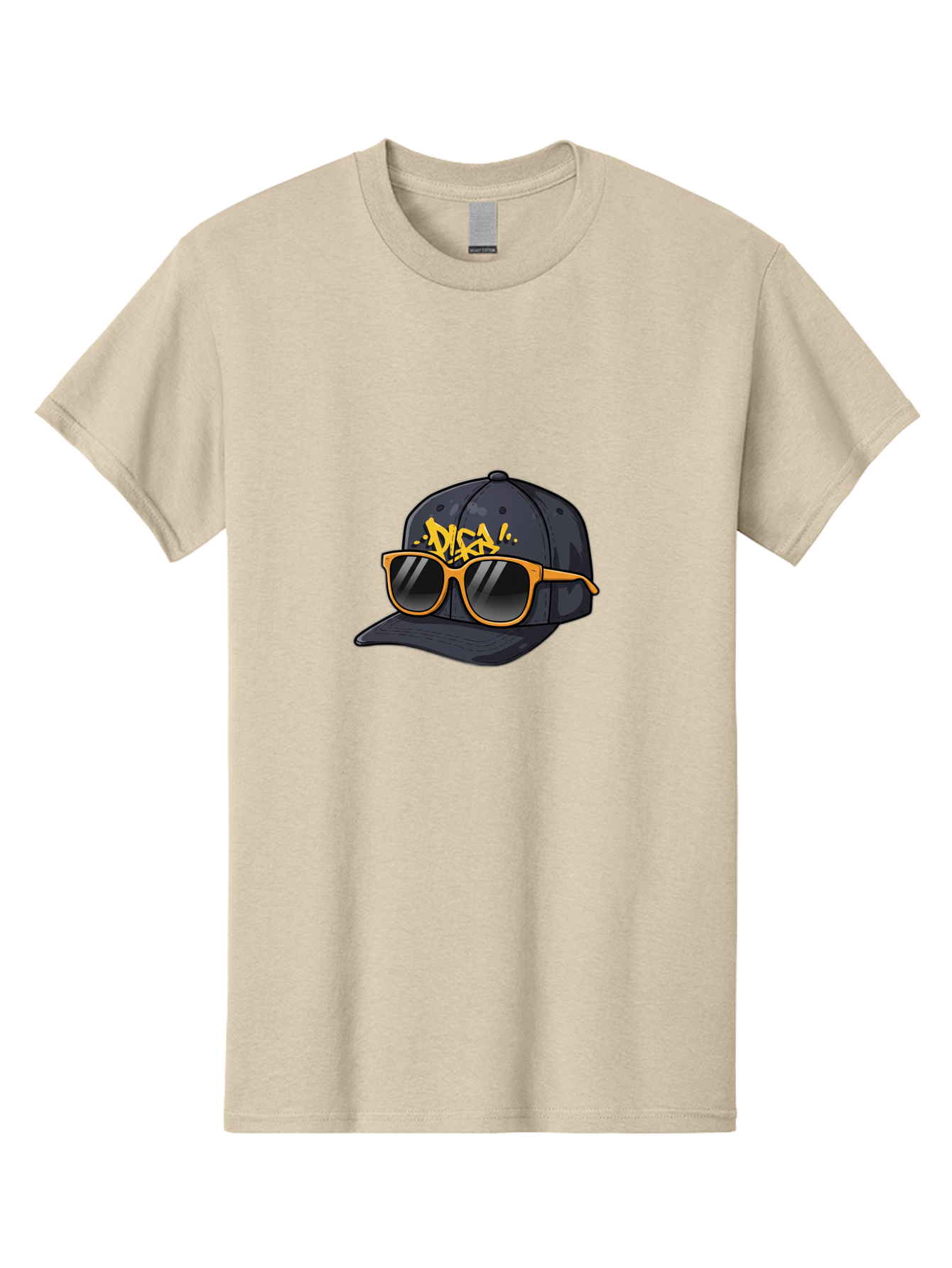 Disa Men'S Graphic Tee, 100% Cotton, Comfortable Casual Summer Wear, Machine Washable, Graffiti Style Cap, Trendy Sunglasses, Bold Fashion, Streetwear, Cool Accessories, Yellow Accents, Casual Style Bad004