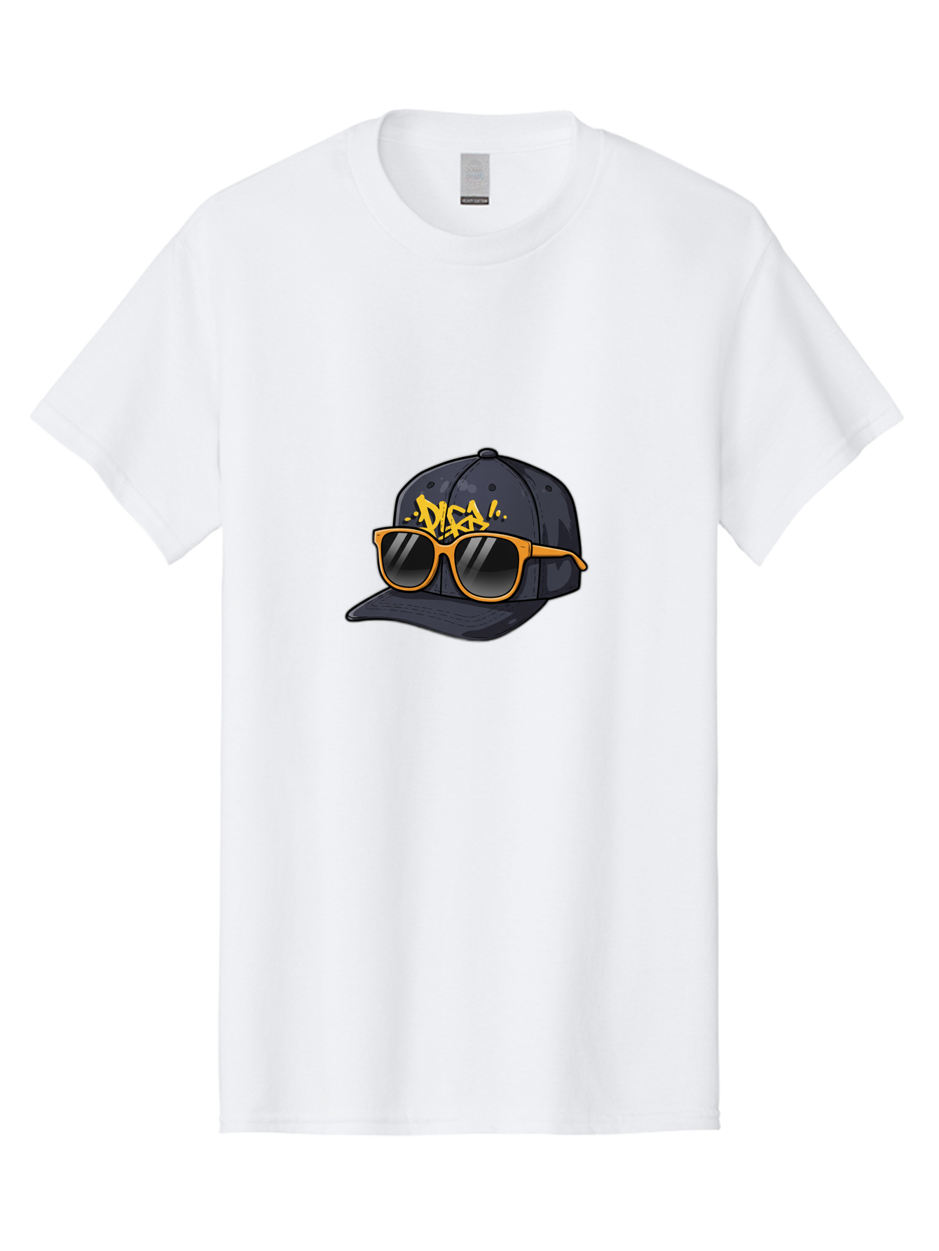 Disa Men'S Graphic Tee, 100% Cotton, Comfortable Casual Summer Wear, Machine Washable, Graffiti Style Cap, Trendy Sunglasses, Bold Fashion, Streetwear, Cool Accessories, Yellow Accents, Casual Style Bad004