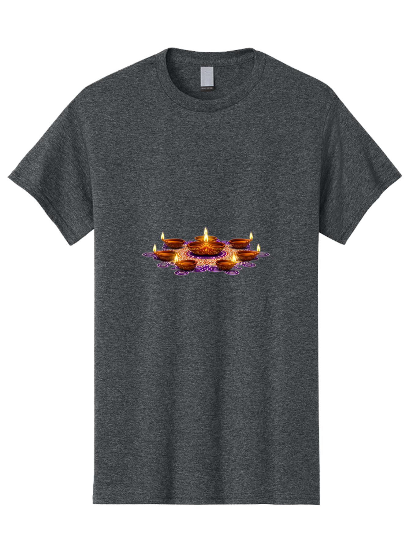 Diwali-Diya Men'S Graphic Tee, 100% Cotton, Comfortable Casual Summer Wear, Machine Washable, Diwali Diyas, Lit Clay Lamps, Diwali Decorations, Traditional Indian Lighting, Festive Atmosphere, Cultural Heritage, Vibrant Colors Bad005