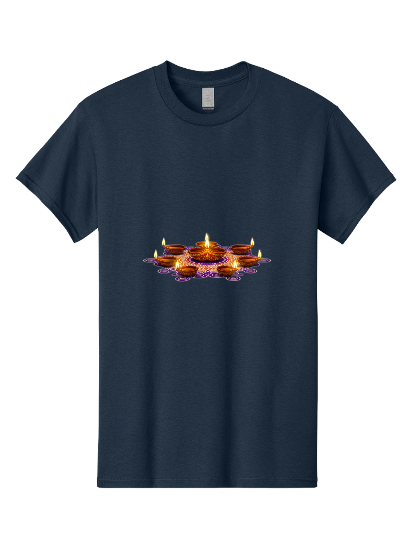 Diwali-Diya Men'S Graphic Tee, 100% Cotton, Comfortable Casual Summer Wear, Machine Washable, Diwali Diyas, Lit Clay Lamps, Diwali Decorations, Traditional Indian Lighting, Festive Atmosphere, Cultural Heritage, Vibrant Colors Bad005